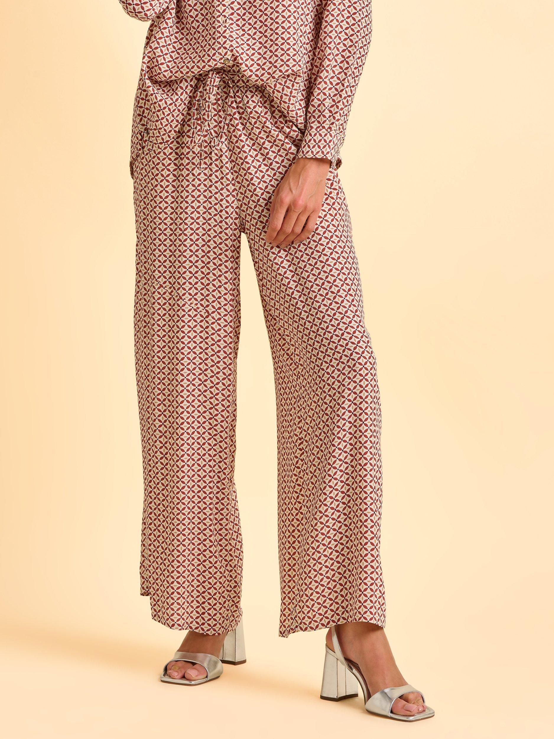 Product image 1 of 5, which shows Brakeburn Ariana Geometric Straight Mid Culotte Trousers, Natural, 8