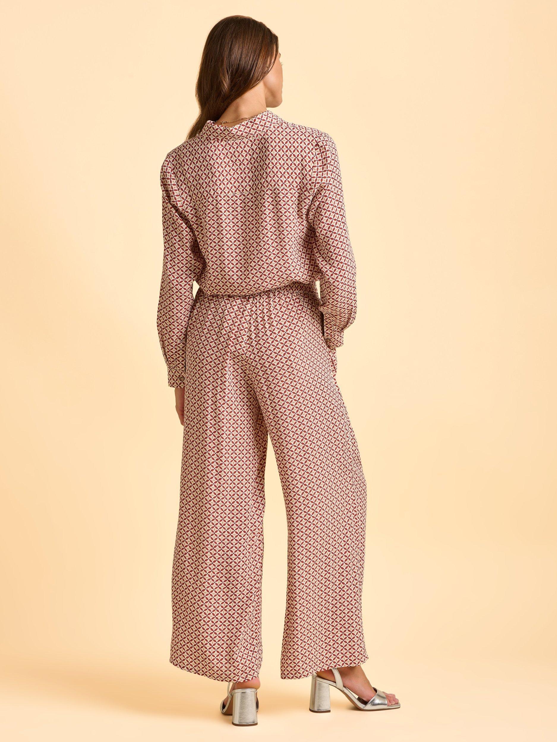 Product image 2 of 5, which shows Brakeburn Ariana Geometric Straight Mid Culotte Trousers, Natural, 8