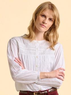 Brakeburn Angelica Textured Long Sleeve Buttoned Blouse, White
