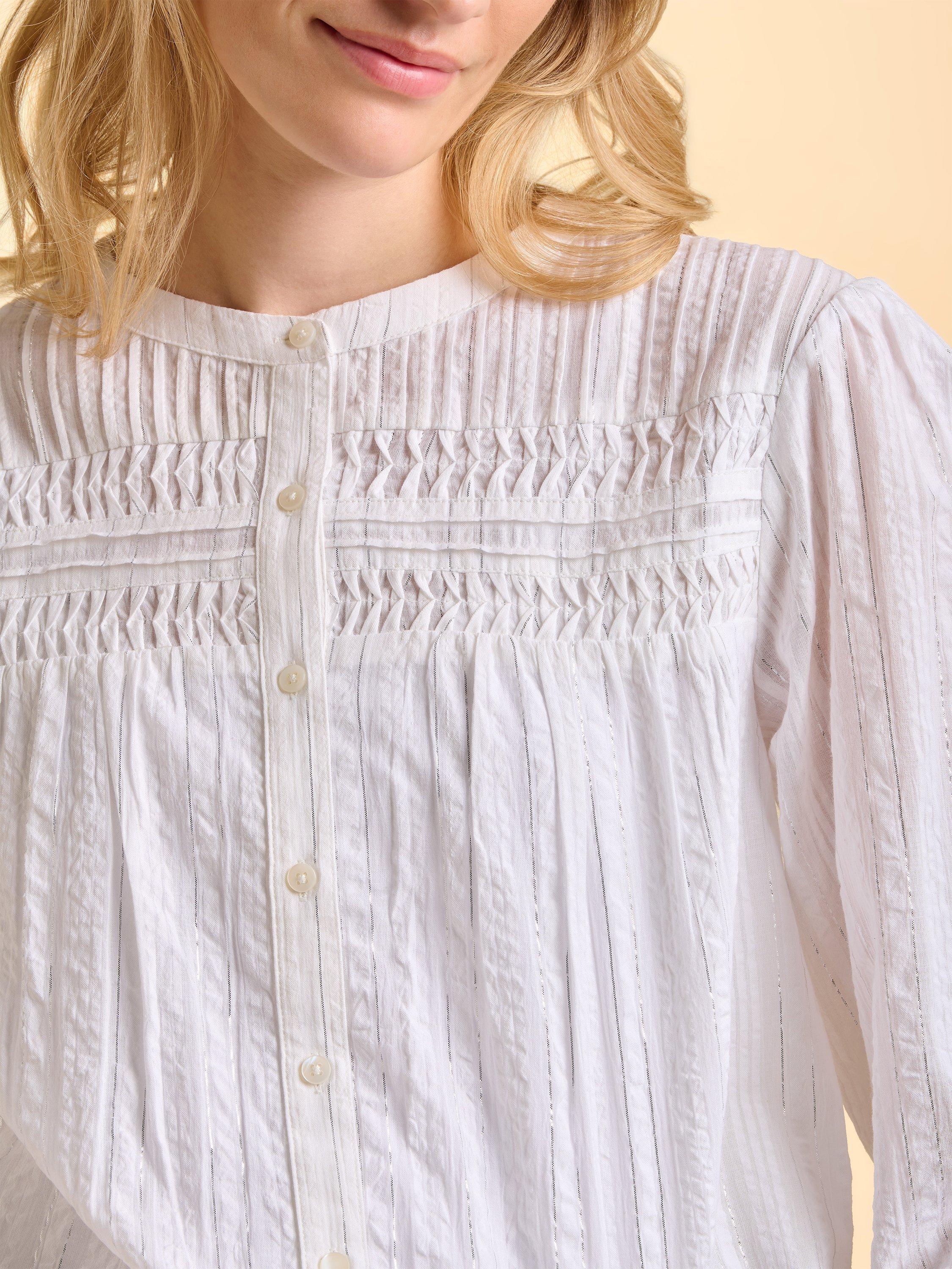 Product image 5 of 6, which shows Brakeburn Angelica Textured Long Sleeve Buttoned Blouse, White, 8