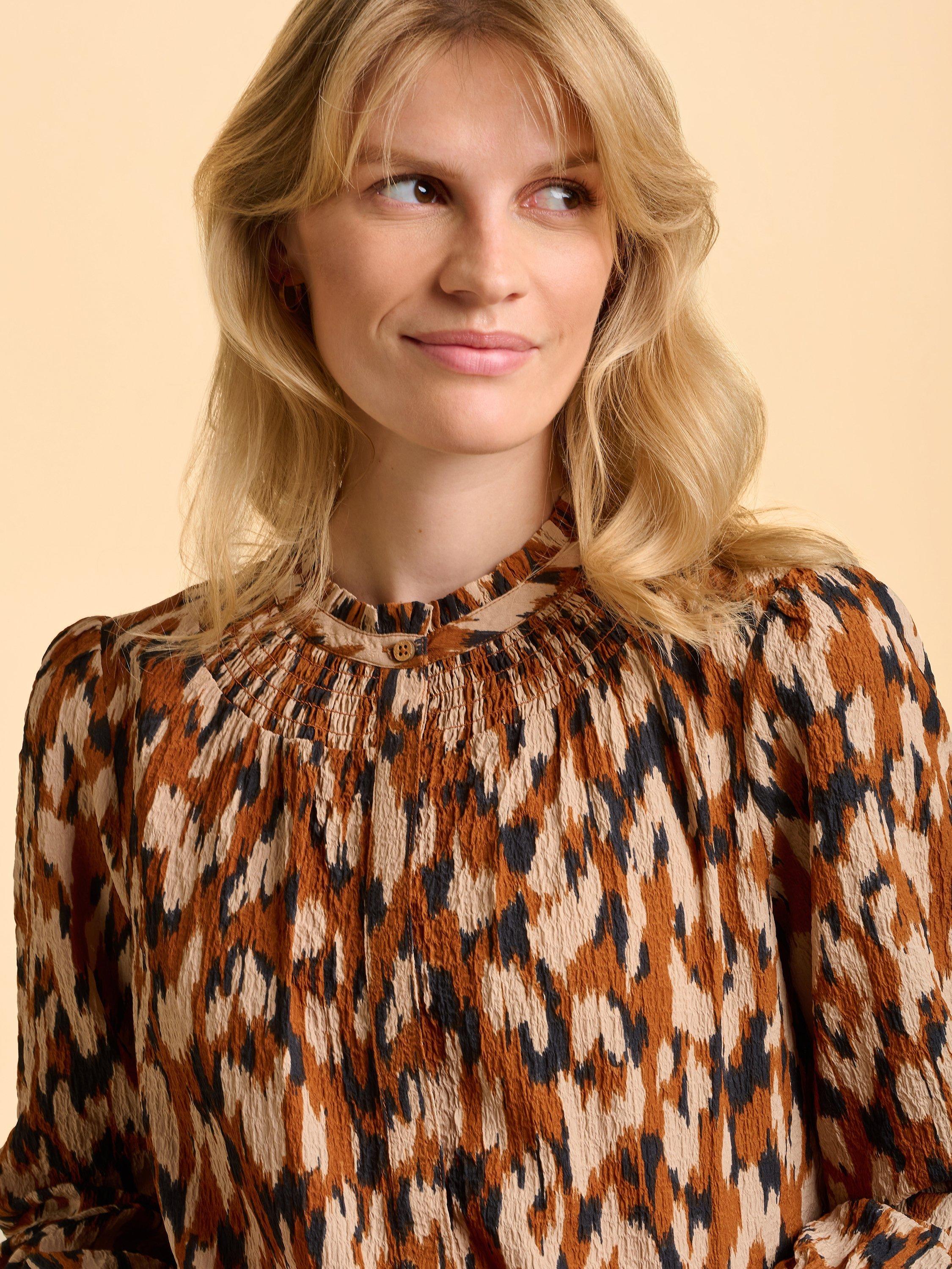 Product image 4 of 6, which shows Brakeburn Angelina Abstract Animal Print Top, Blush/Multi, 8