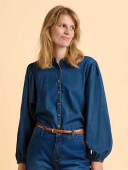 Brakeburn Auri Long Sleeve Cotton Denim Blouse, Blue