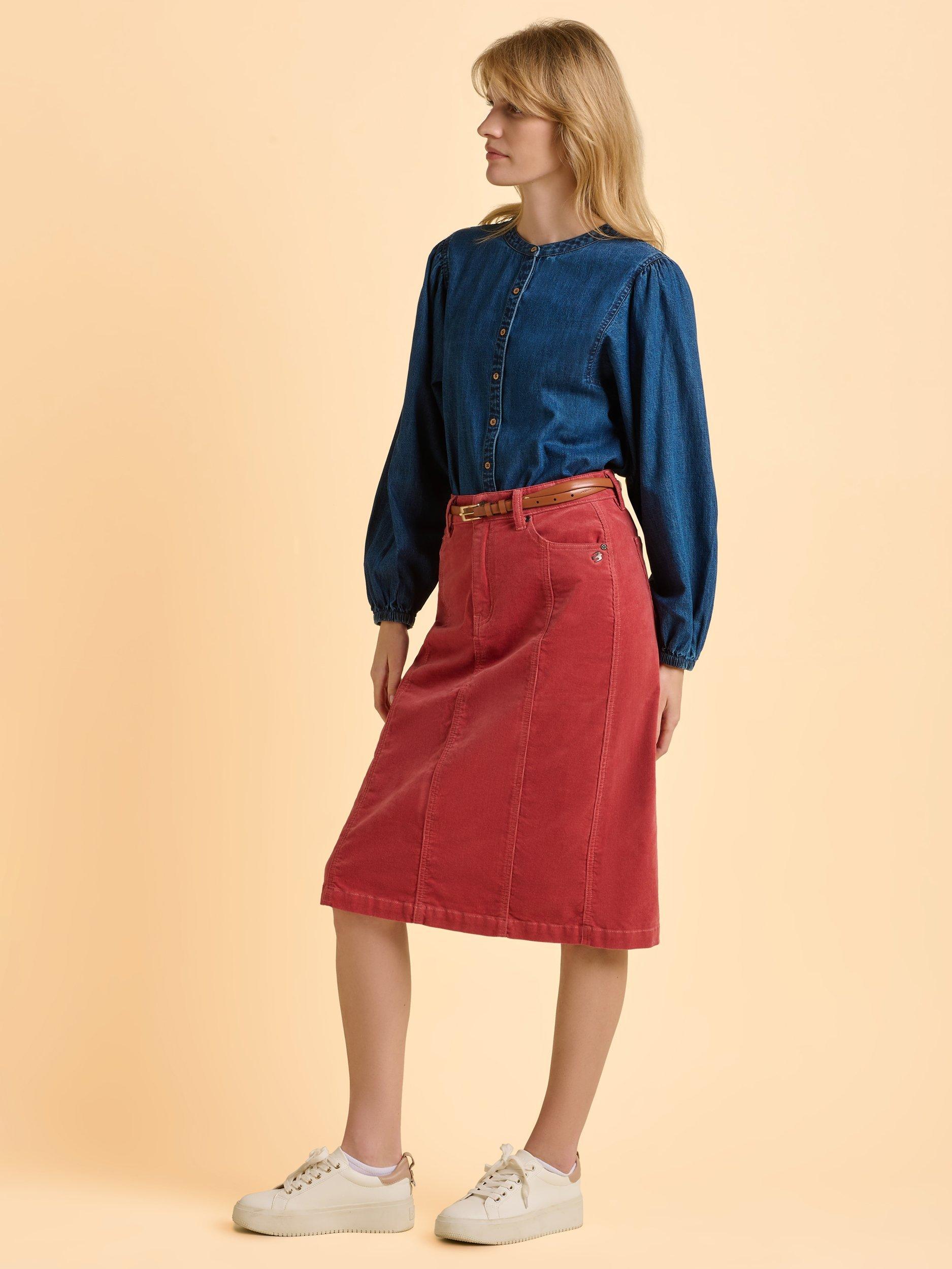 Product image 3 of 6, which shows Brakeburn Auri Long Sleeve Cotton Denim Blouse, Blue, 8