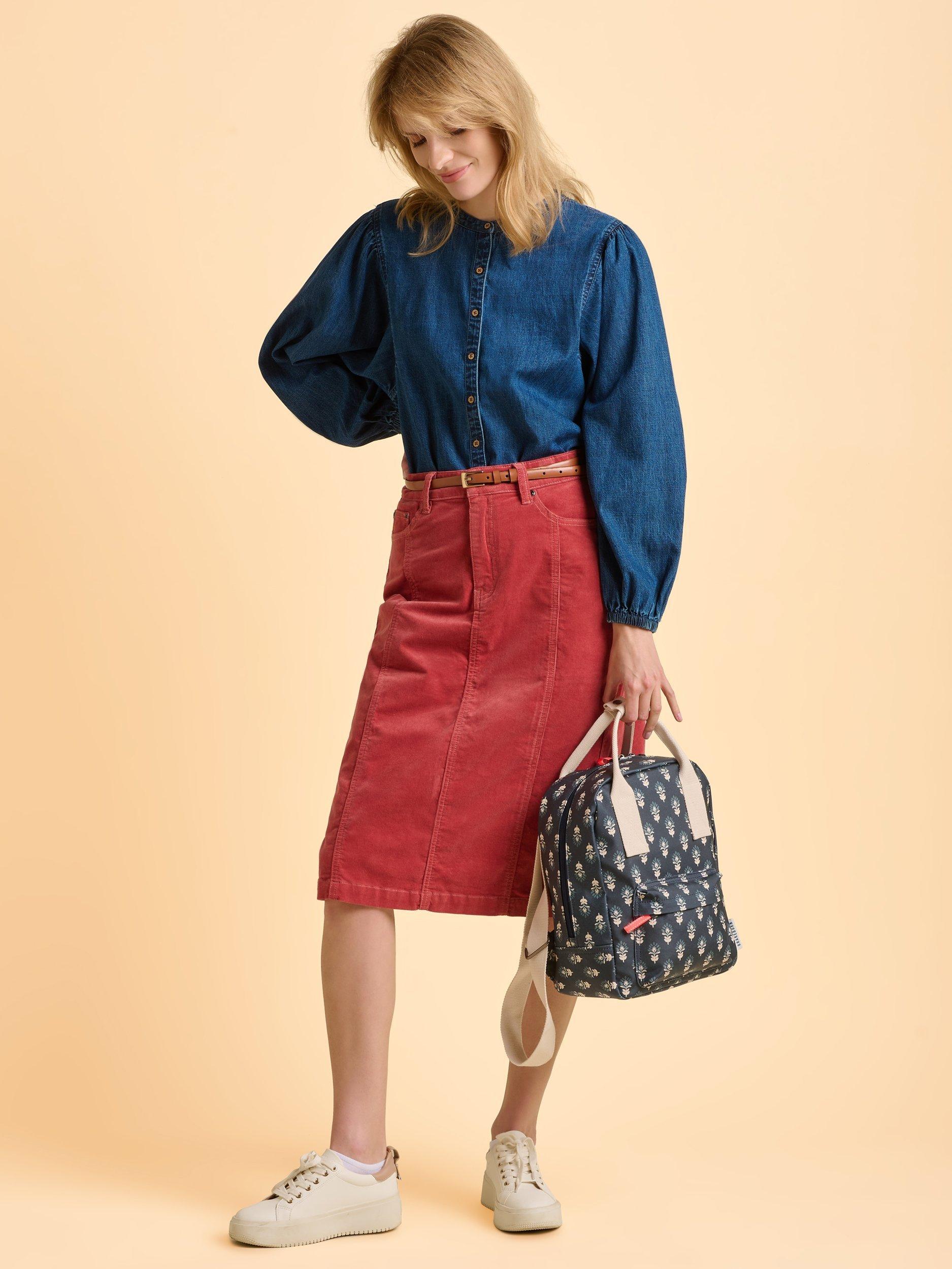 Product image 6 of 6, which shows Brakeburn Auri Long Sleeve Cotton Denim Blouse, Blue, 8