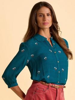 Brakeburn Brooke Floral Wood Buttoned Blouse, Blue
