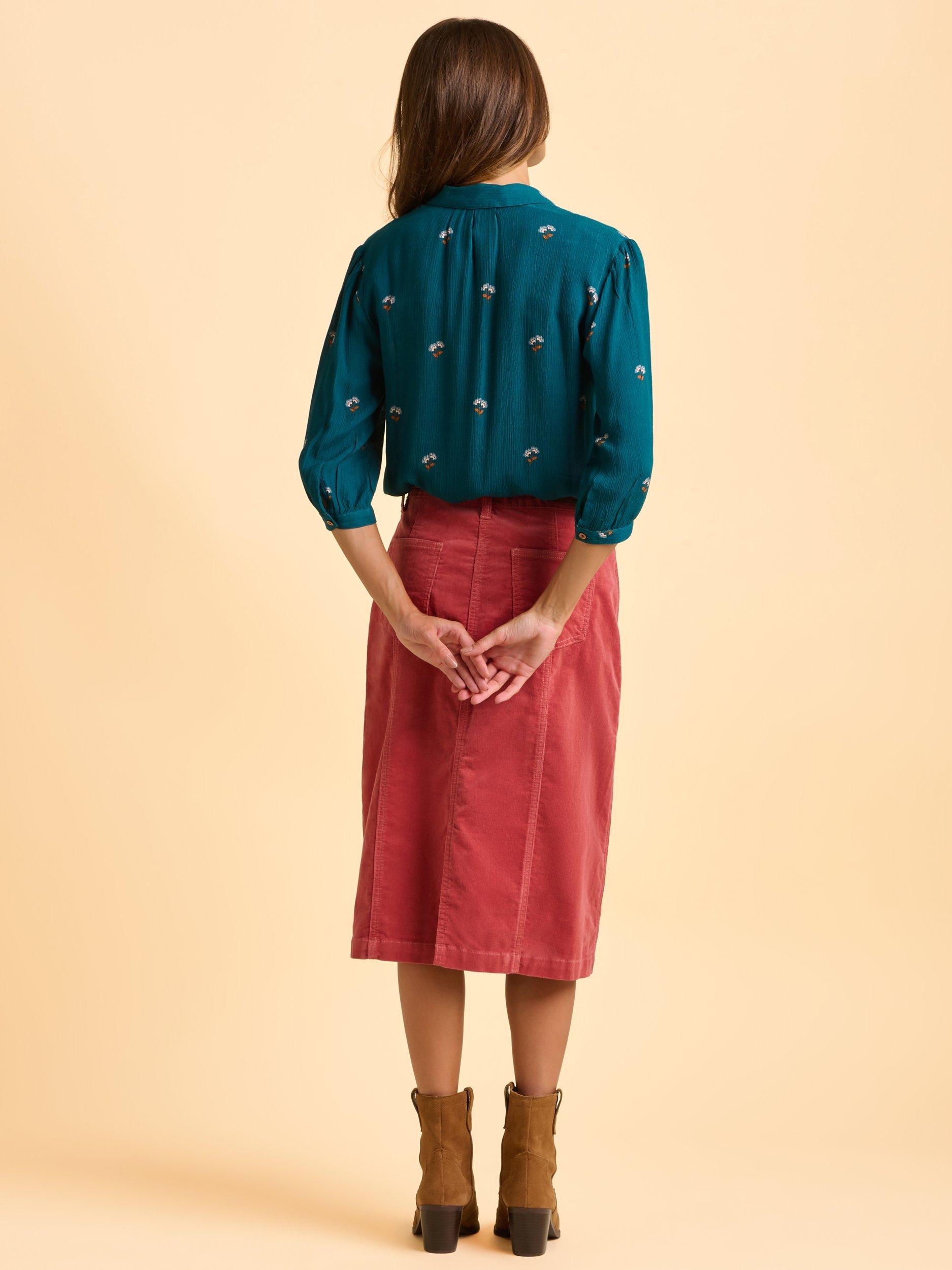 Product image 2 of 5, which shows Brakeburn Brooke Floral Wood Buttoned Blouse, Blue, 8