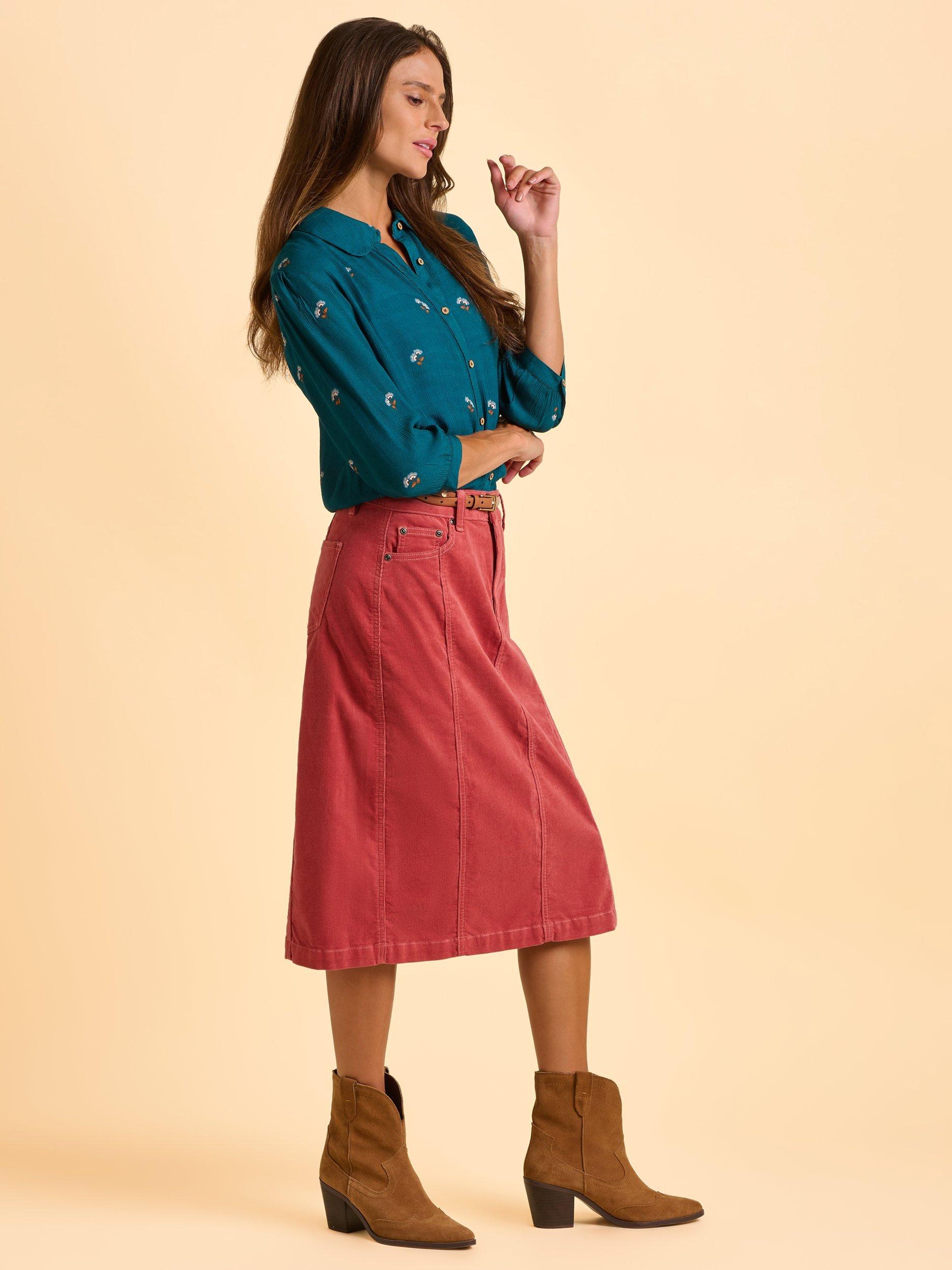 Product image 3 of 5, which shows Brakeburn Brooke Floral Wood Buttoned Blouse, Blue, 8