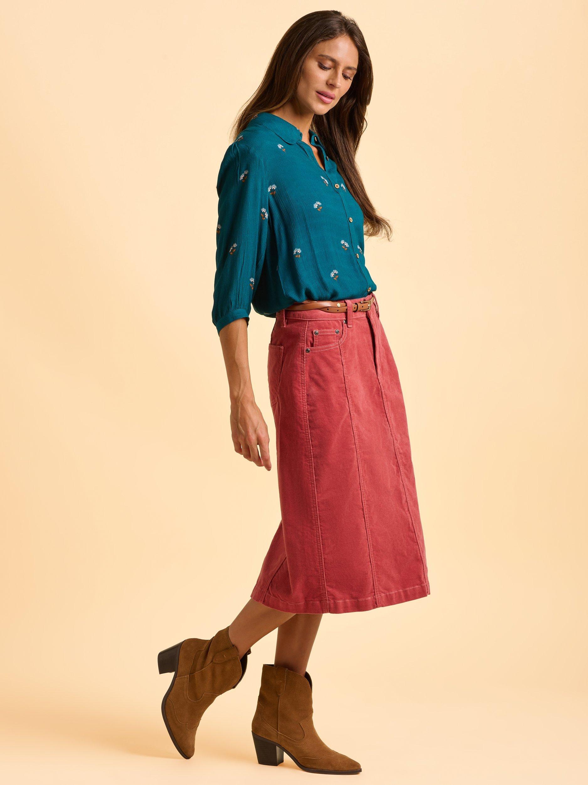 Product image 5 of 5, which shows Brakeburn Brooke Floral Wood Buttoned Blouse, Blue, 8