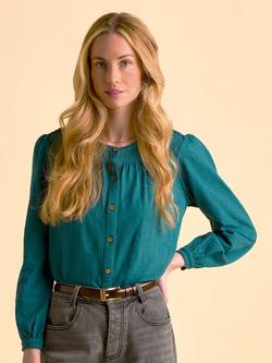 Brakeburn Camilla Long Sleeve Cotton Blouse, Blue