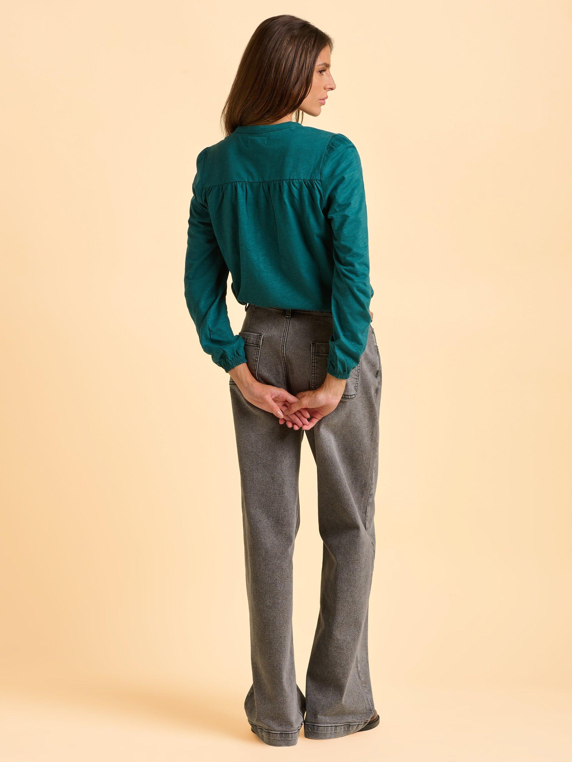 Product image 2 of 5, which shows Brakeburn Camilla Long Sleeve Cotton Blouse, Blue, 8