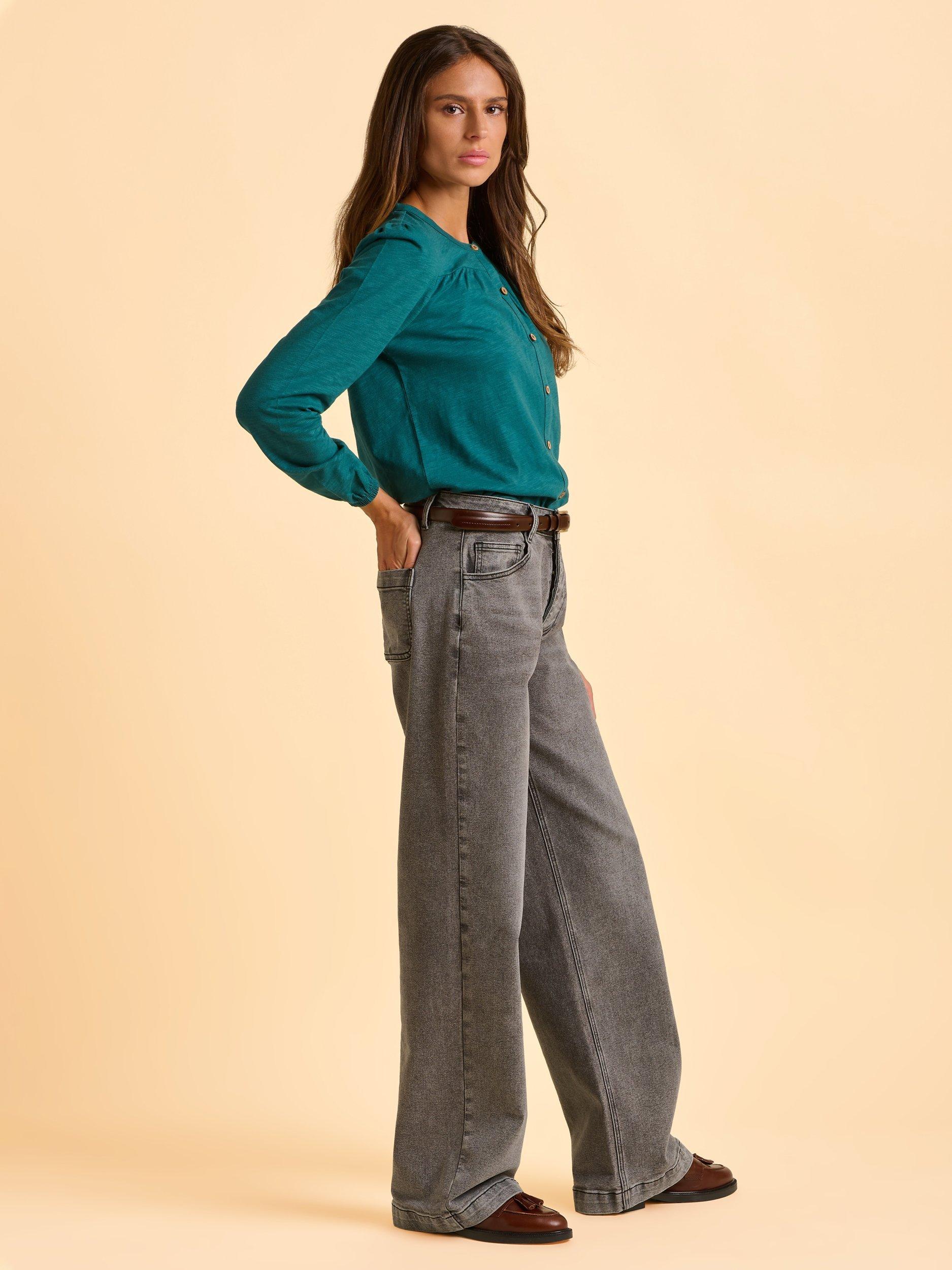 Product image 3 of 5, which shows Brakeburn Camilla Long Sleeve Cotton Blouse, Blue, 8