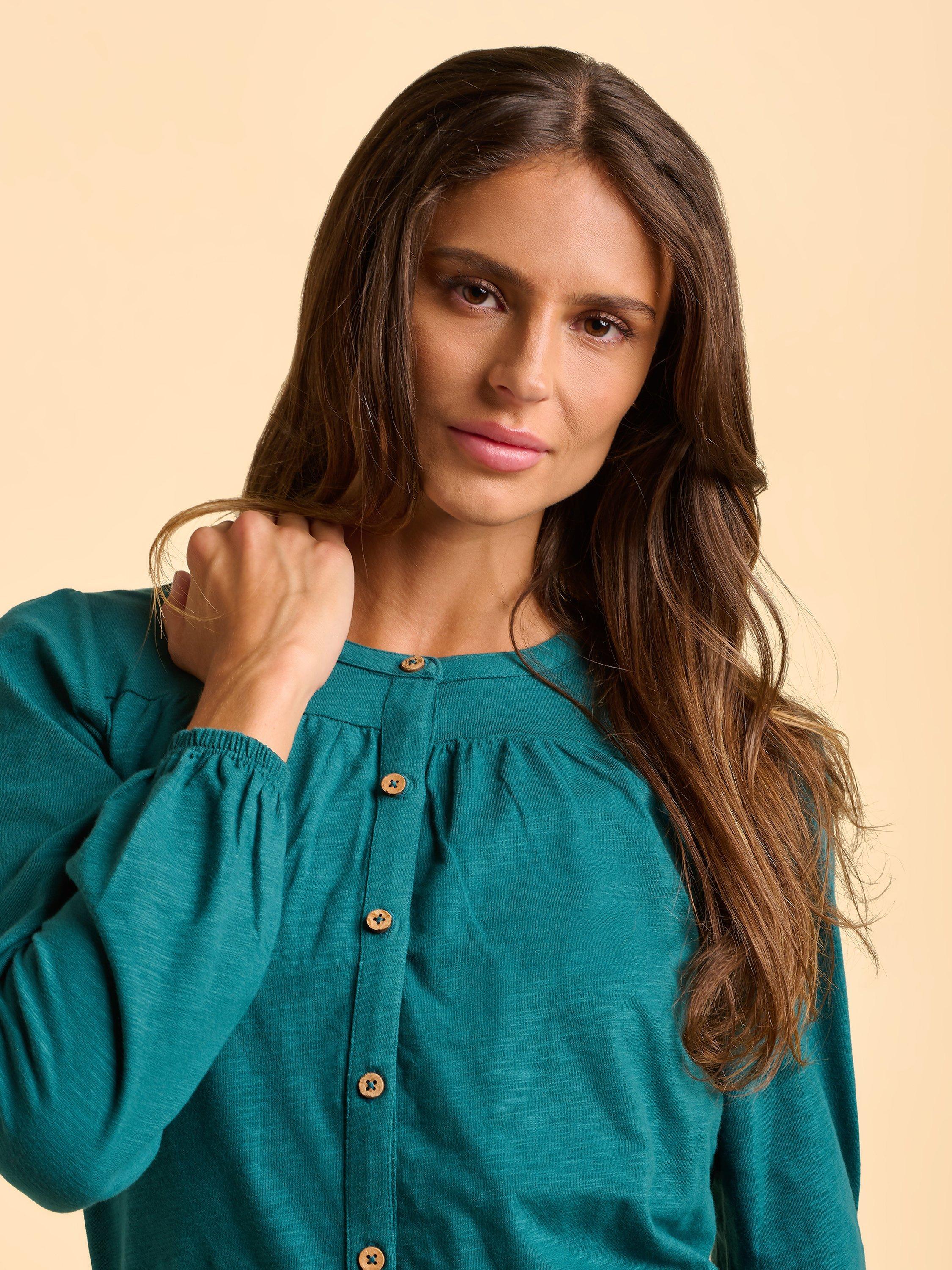 Product image 4 of 5, which shows Brakeburn Camilla Long Sleeve Cotton Blouse, Blue, 8