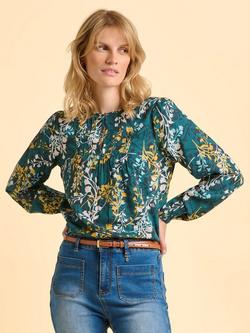 Brakeburn Camille Leaves Print Classic Blouse, Teal/Multi