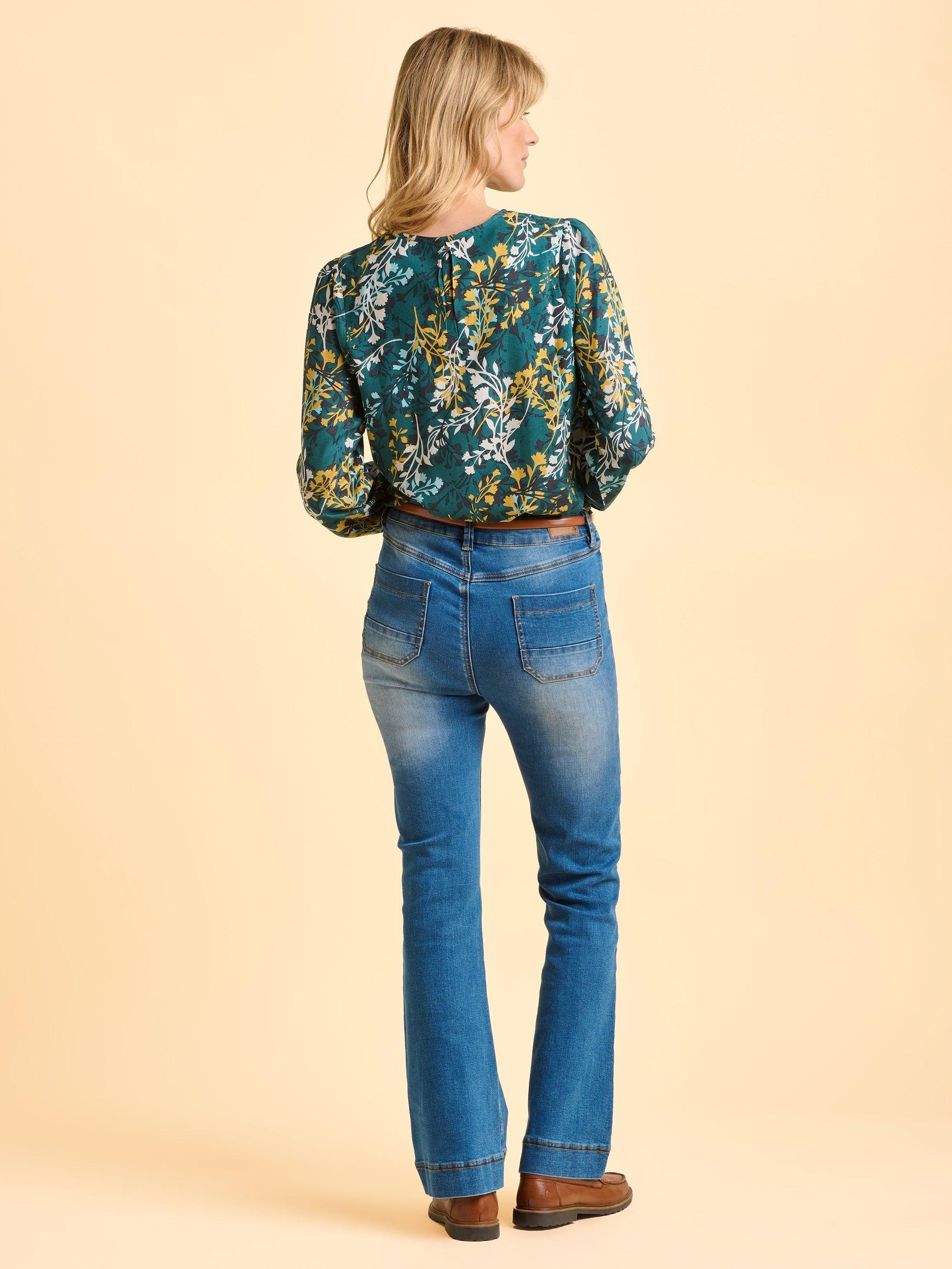 Product image 2 of 6, which shows Brakeburn Camille Leaves Print Classic Blouse, Teal/Multi, 8