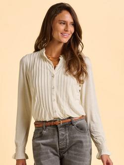 Brakeburn Dalli Frill Neckline Textured Long Sleeve Blouse, Cream