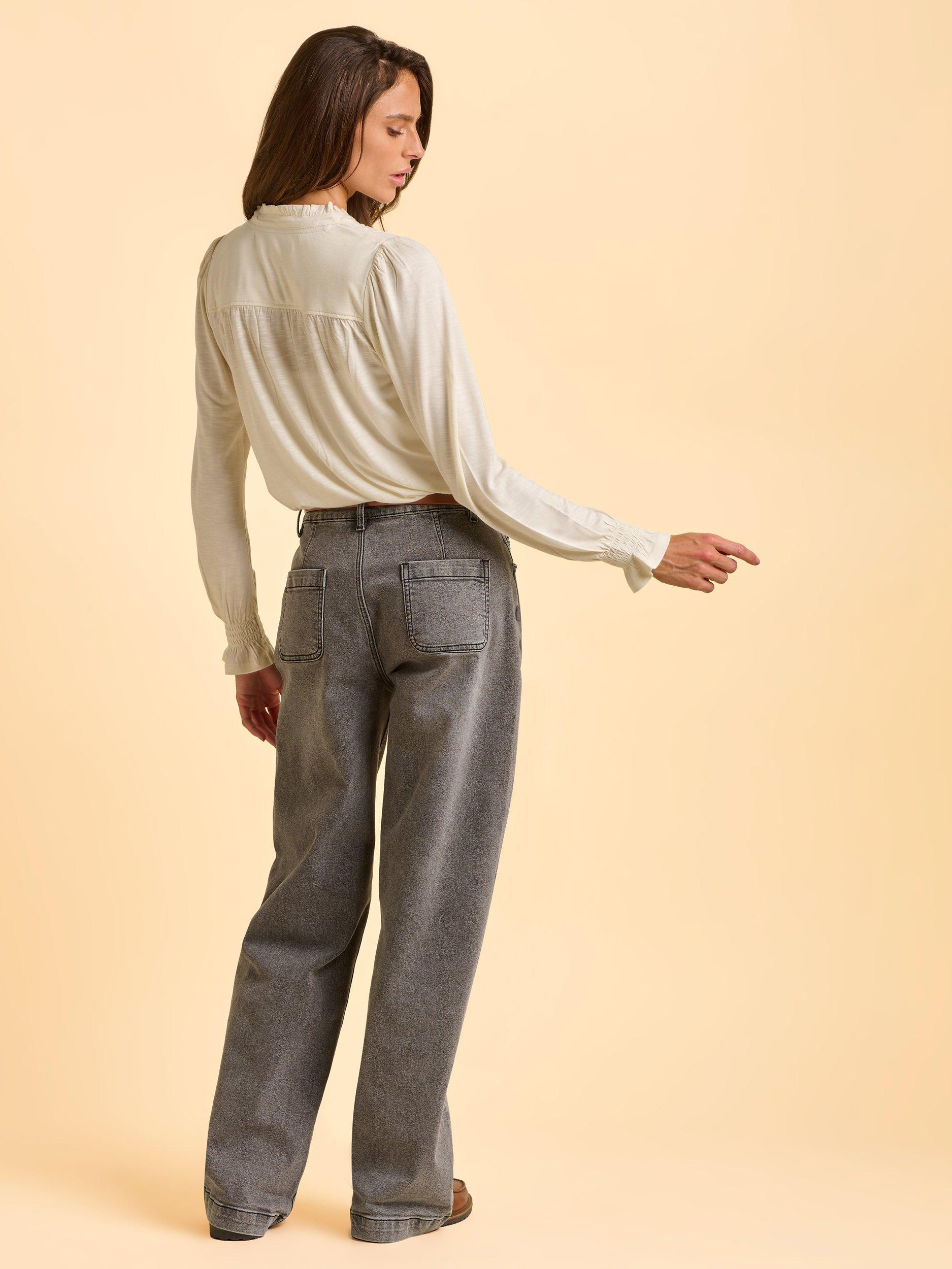 Product image 2 of 6, which shows Brakeburn Dalli Frill Neckline Textured Long Sleeve Blouse, Cream, 8