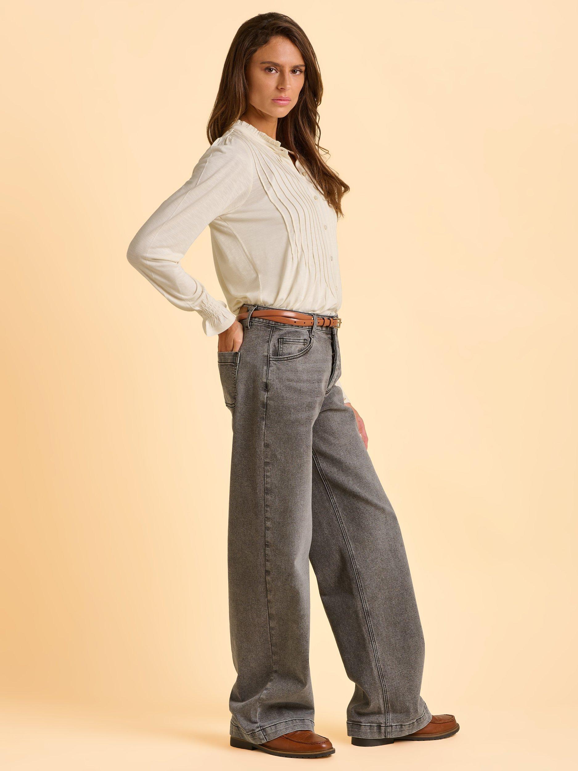 Product image 3 of 6, which shows Brakeburn Dalli Frill Neckline Textured Long Sleeve Blouse, Cream, 8