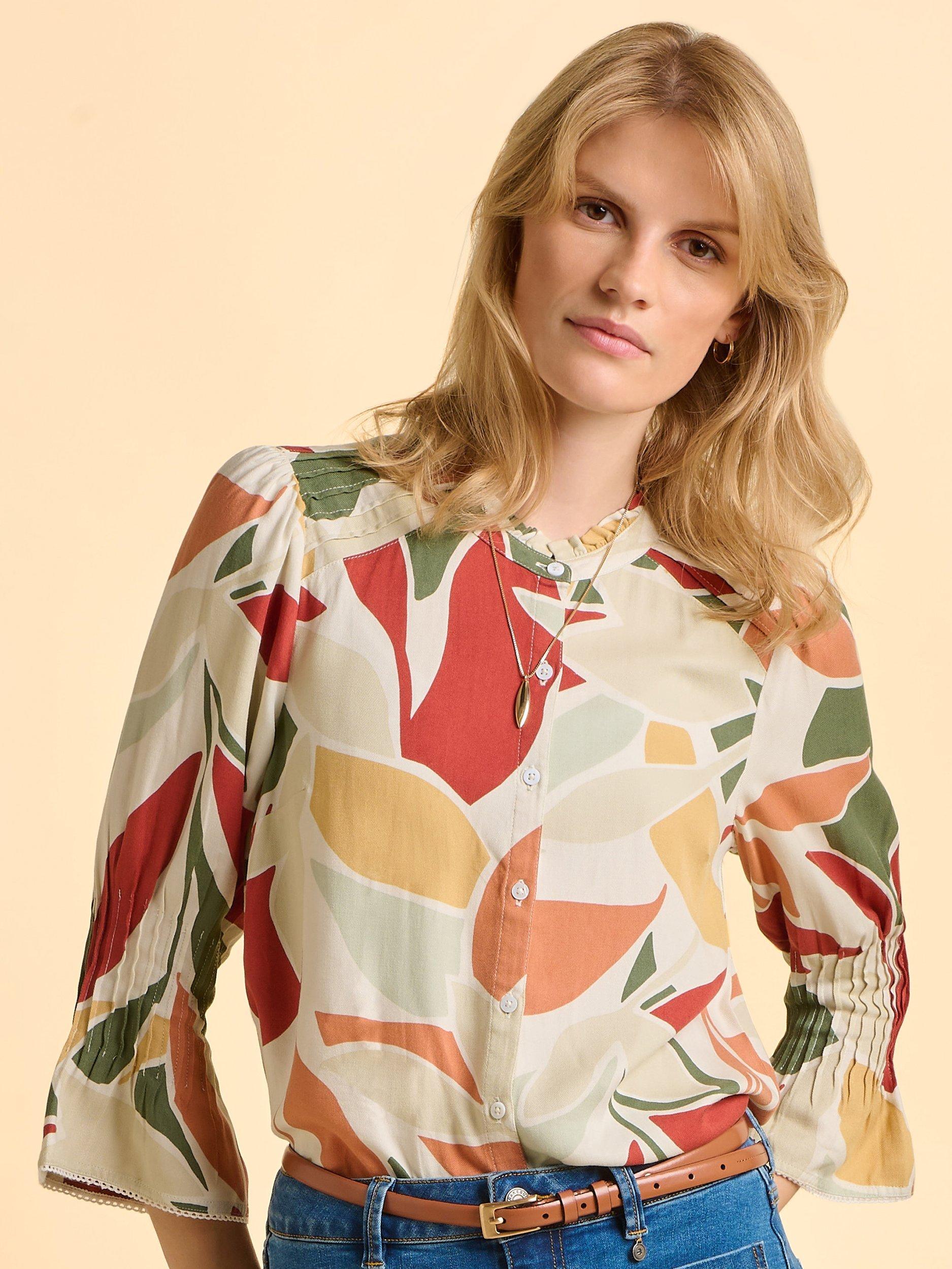 Product image 1 of 6, which shows Brakeburn Elva Abstract Leaf Top, Cream/Multi, 8