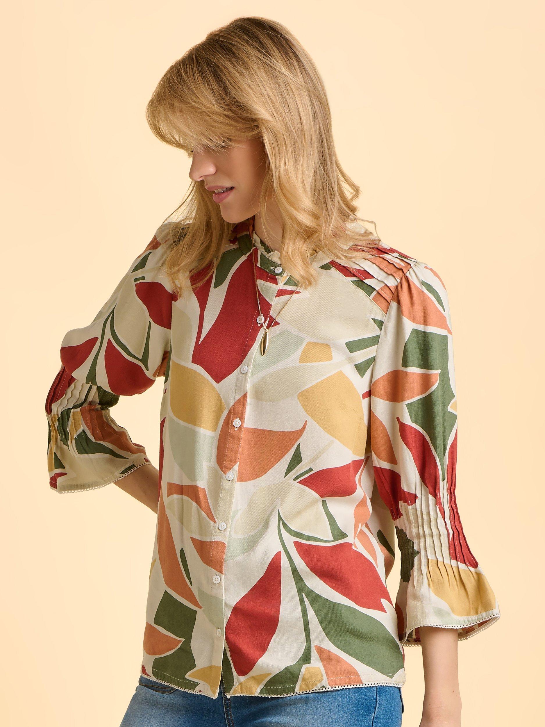 Product image 6 of 6, which shows Brakeburn Elva Abstract Leaf Top, Cream/Multi, 8