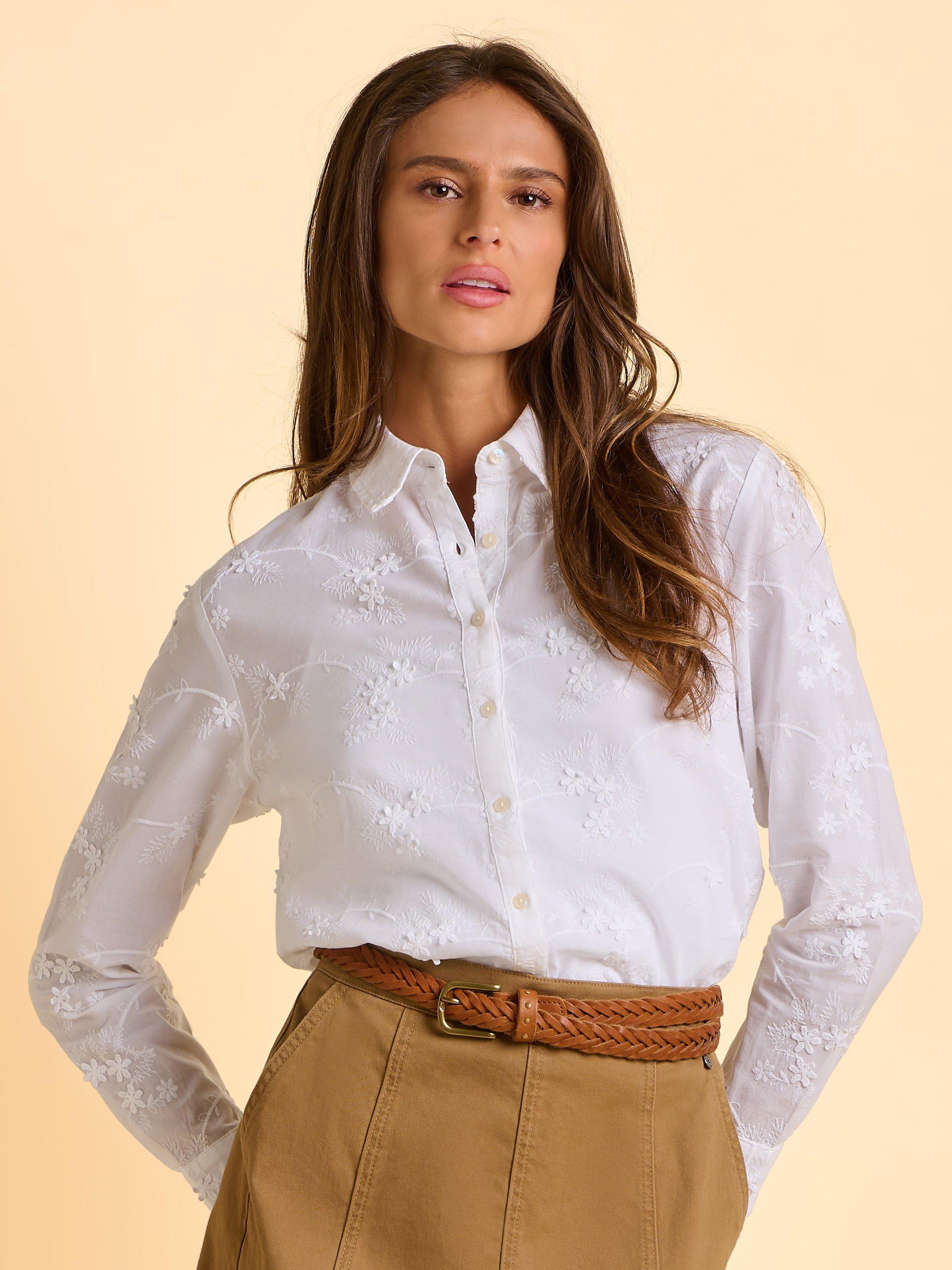 Product image 1 of 6, which shows Brakeburn Flora Embroidered Blouse, Cream, 8