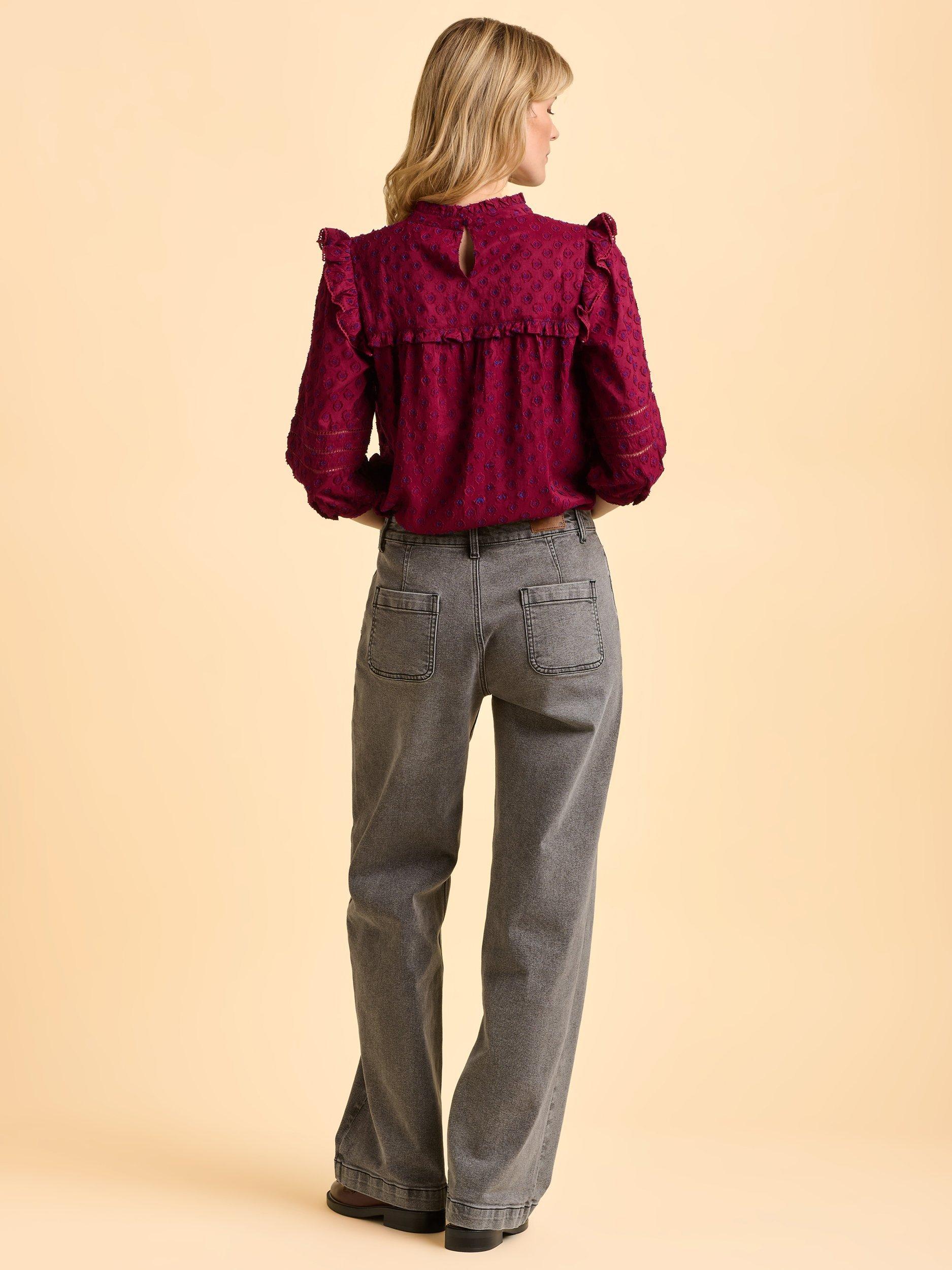 Product image 2 of 6, which shows Brakeburn Grace Textured Funnel Neck Blouse, Red, 8