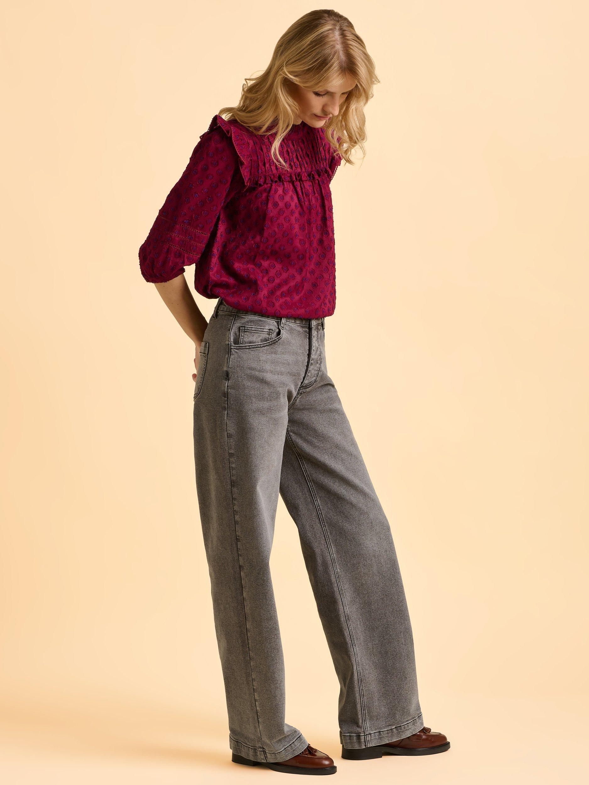 Product image 3 of 6, which shows Brakeburn Grace Textured Funnel Neck Blouse, Red, 8