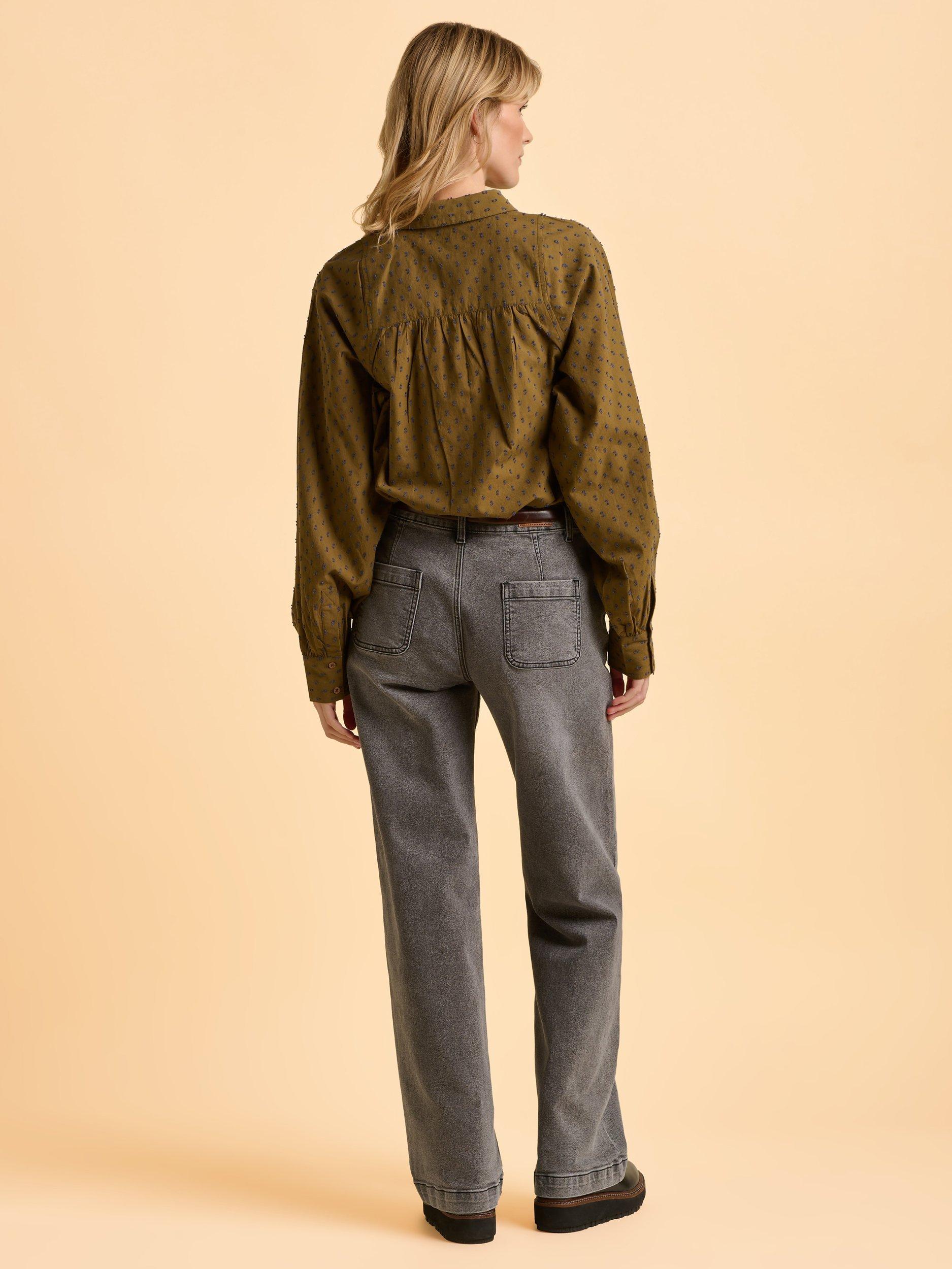 Product image 2 of 6, which shows Brakeburn Julia Textured Long Sleeve Collared Blouse, Green, 8