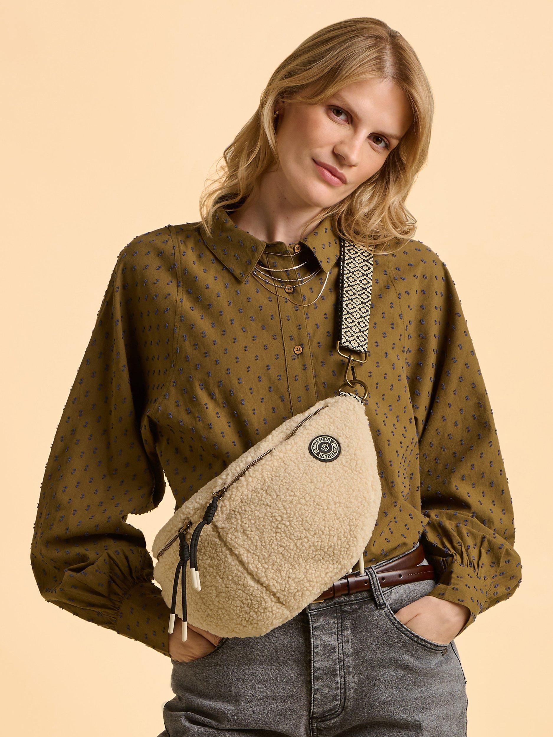 Product image 4 of 6, which shows Brakeburn Julia Textured Long Sleeve Collared Blouse, Green, 8