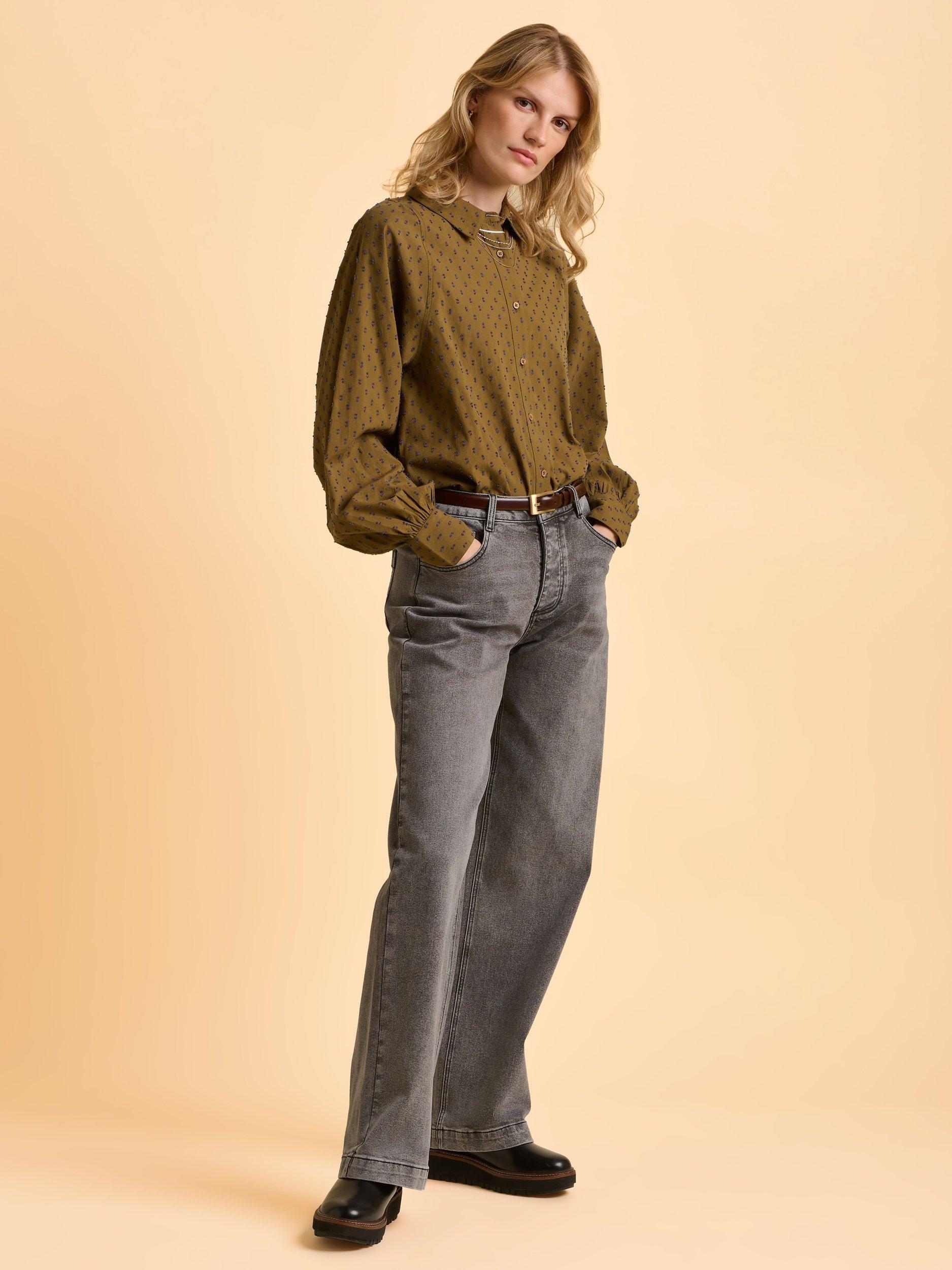 Product image 5 of 6, which shows Brakeburn Julia Textured Long Sleeve Collared Blouse, Green, 8