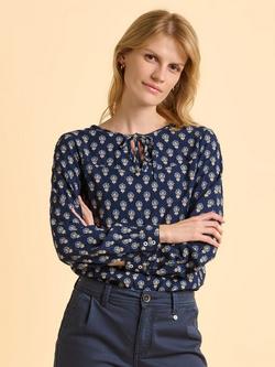 Brakeburn Juliette Abstract Print Long Sleeve Tie-Neck Blouse, Navy