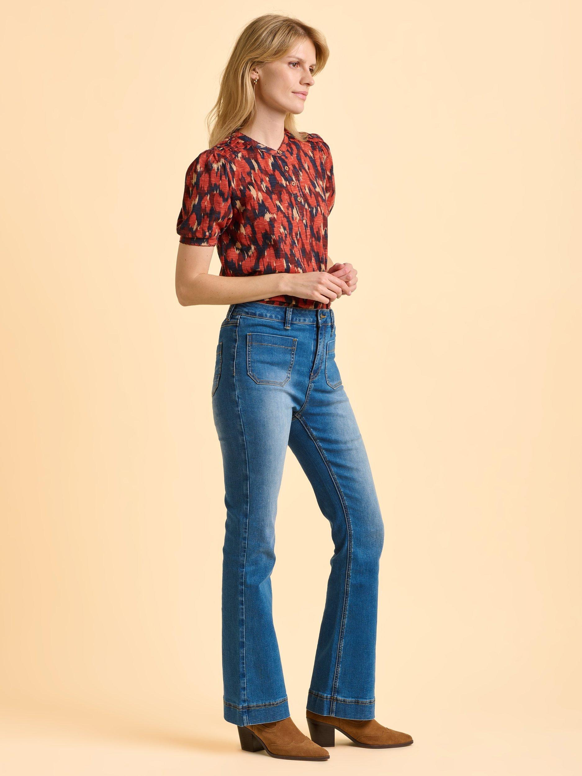 Product image 3 of 6, which shows Brakeburn Lily Abstract Ikat Top, Red, 8