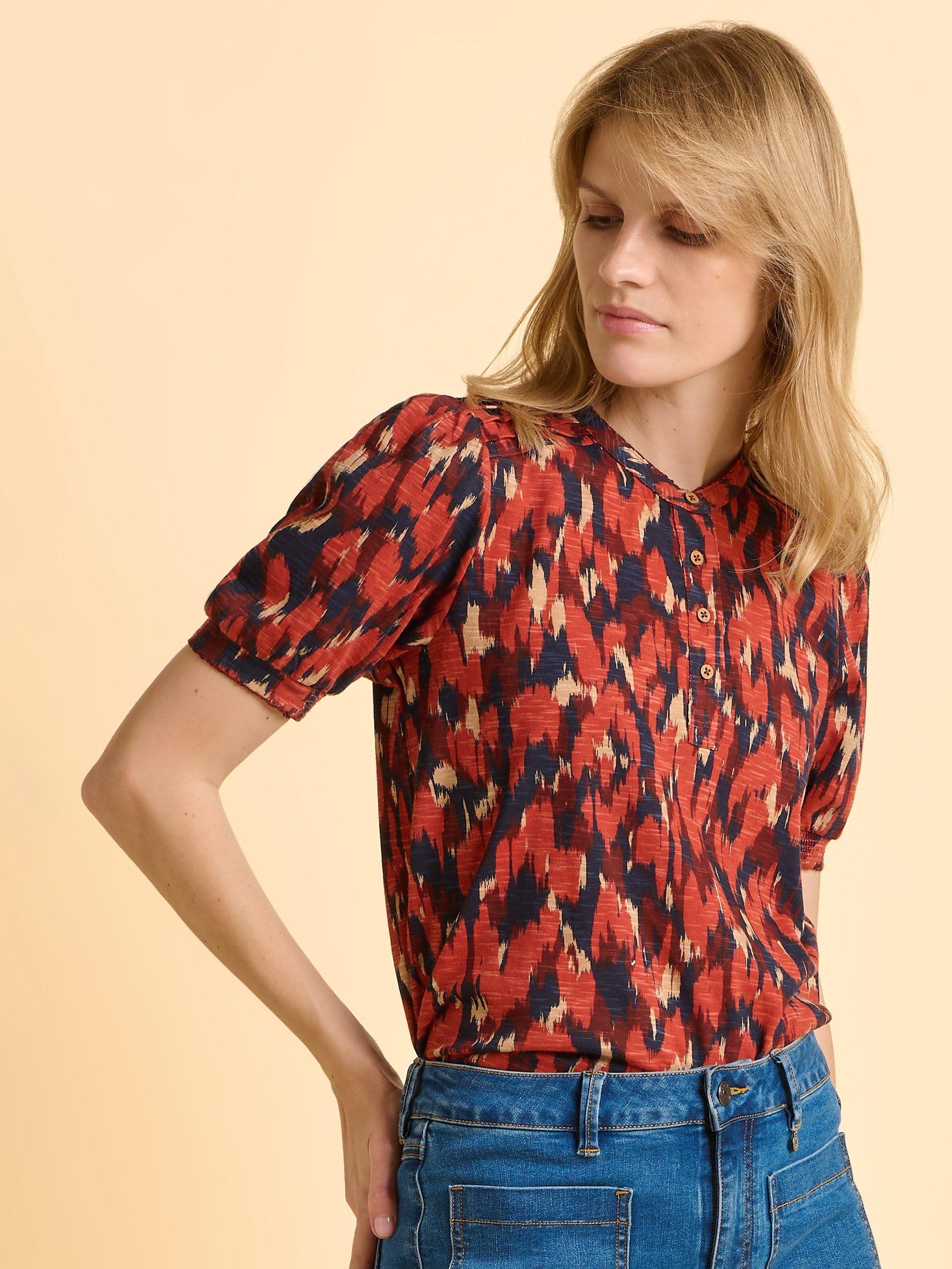 Product image 5 of 6, which shows Brakeburn Lily Abstract Ikat Top, Red, 8