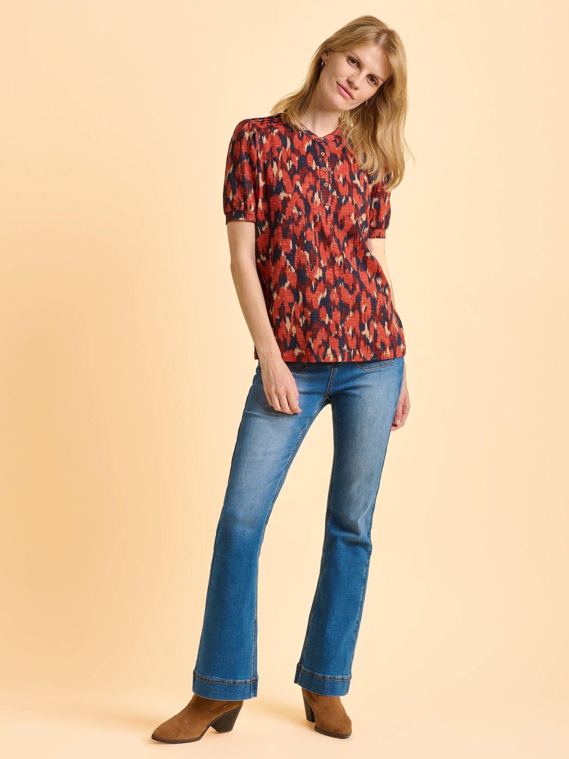 Product image 6 of 6, which shows Brakeburn Lily Abstract Ikat Top, Red, 8