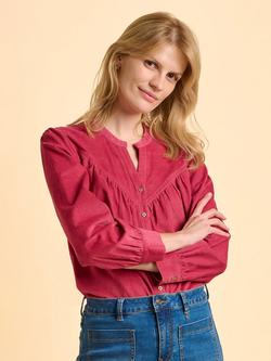 Brakeburn Lindsay Long Sleeve V-Neck Cotton Blouse, Pink