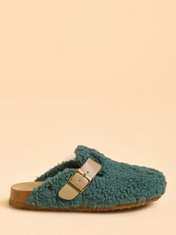 Brakeburn Solstice Buckle Teddybear Mule Slipper, Blue