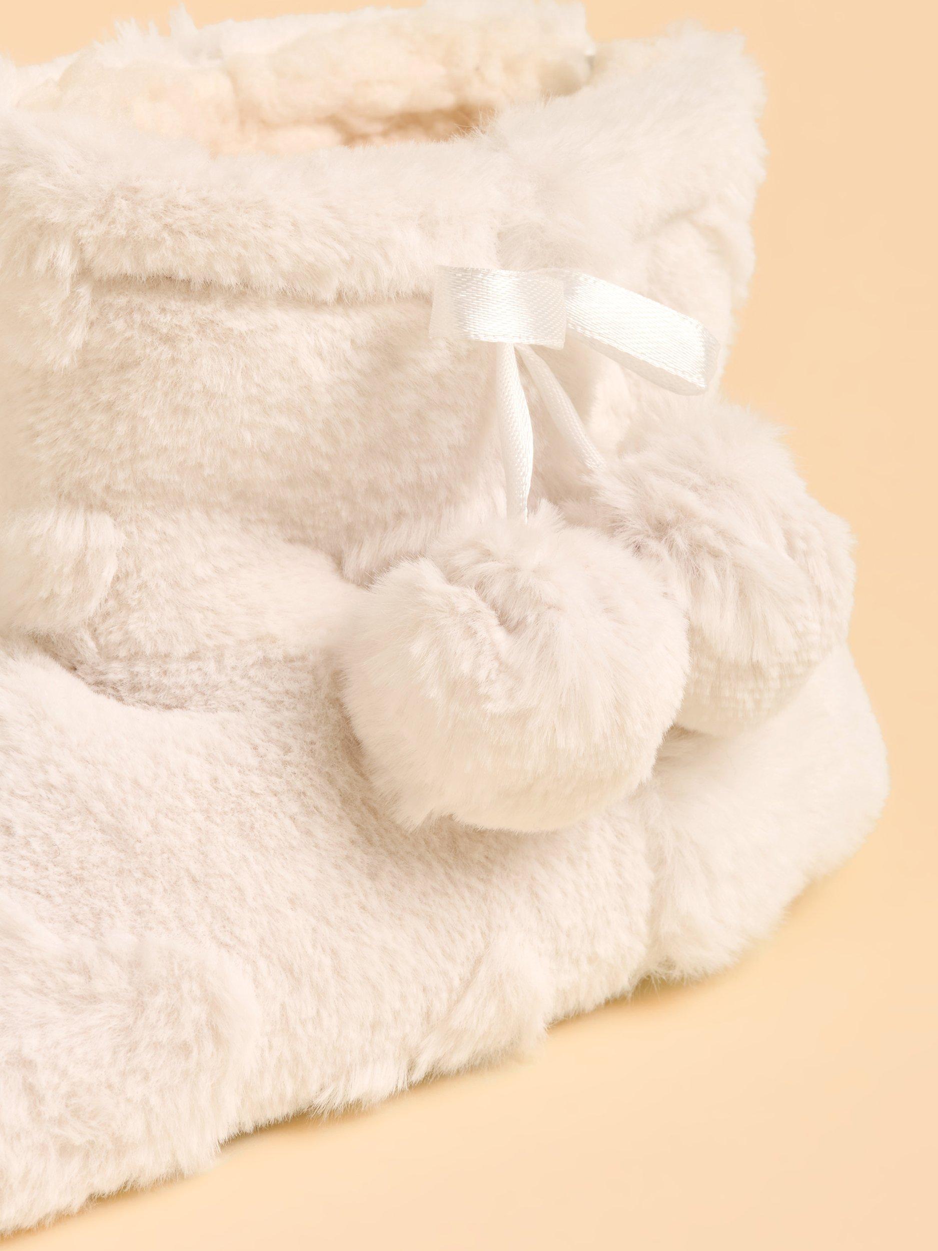 Product image 2 of 5, which shows Brakeburn Cedar Strolls Pom Pom Tassel Slipper Boots, Cream, S