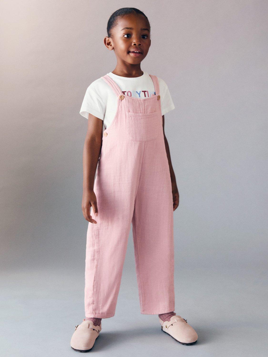 Product image 1 of 6, which shows Mango Kids' Claire Cotton Dungarees, Dark Red, 18-24 months
