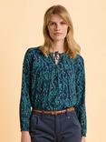 Brakeburn Nanda Leaves Print Long Sleeve Tie-Neck Blouse