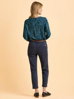 Brakeburn Nanda Leaves Print Long Sleeve Tie-Neck Blouse - view 2, Navy/Multi