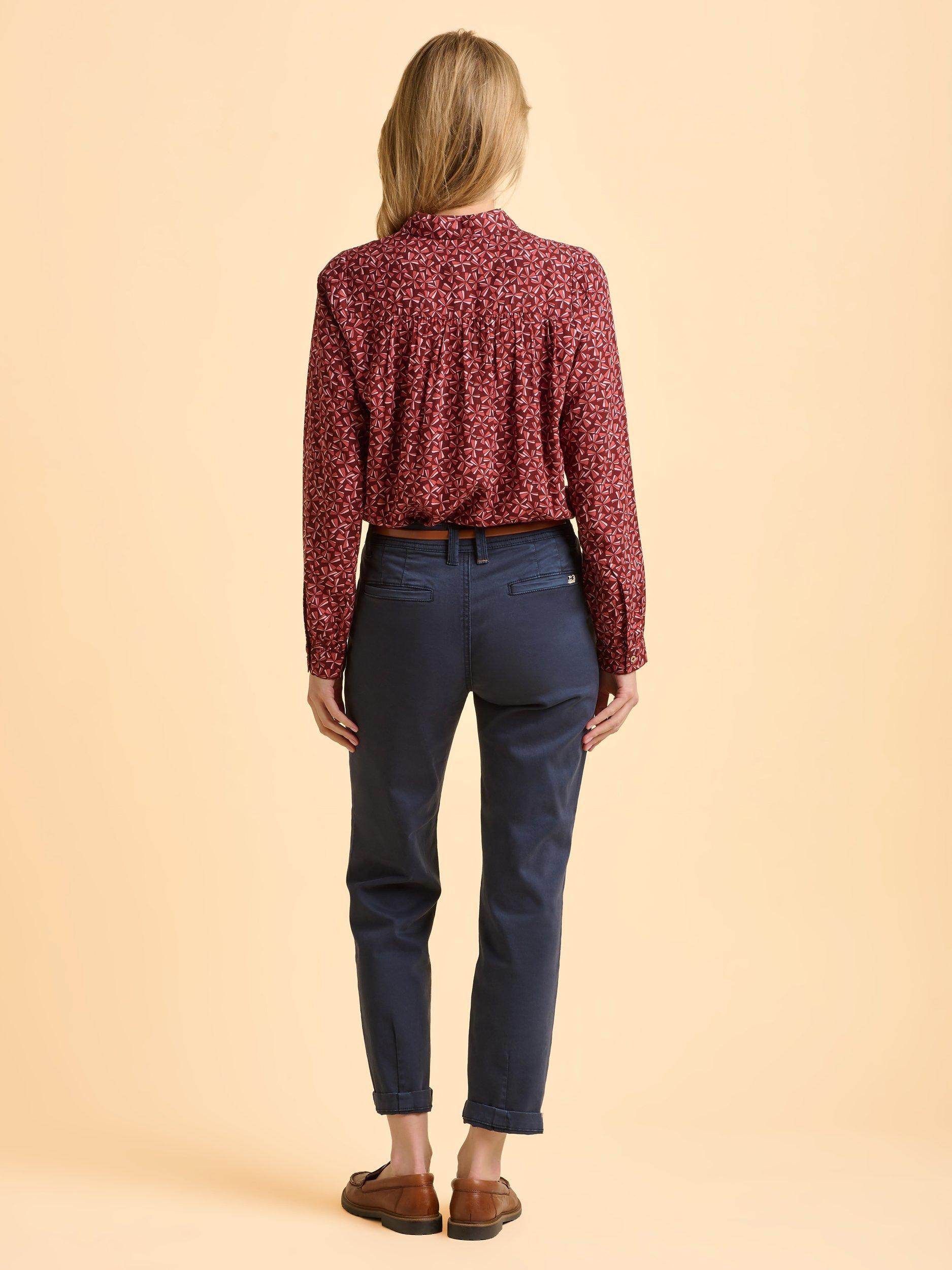 Product image 2 of 6, which shows Brakeburn Sabine Abstract Print Ruched Shoulder Collared Blouse, Red, 8