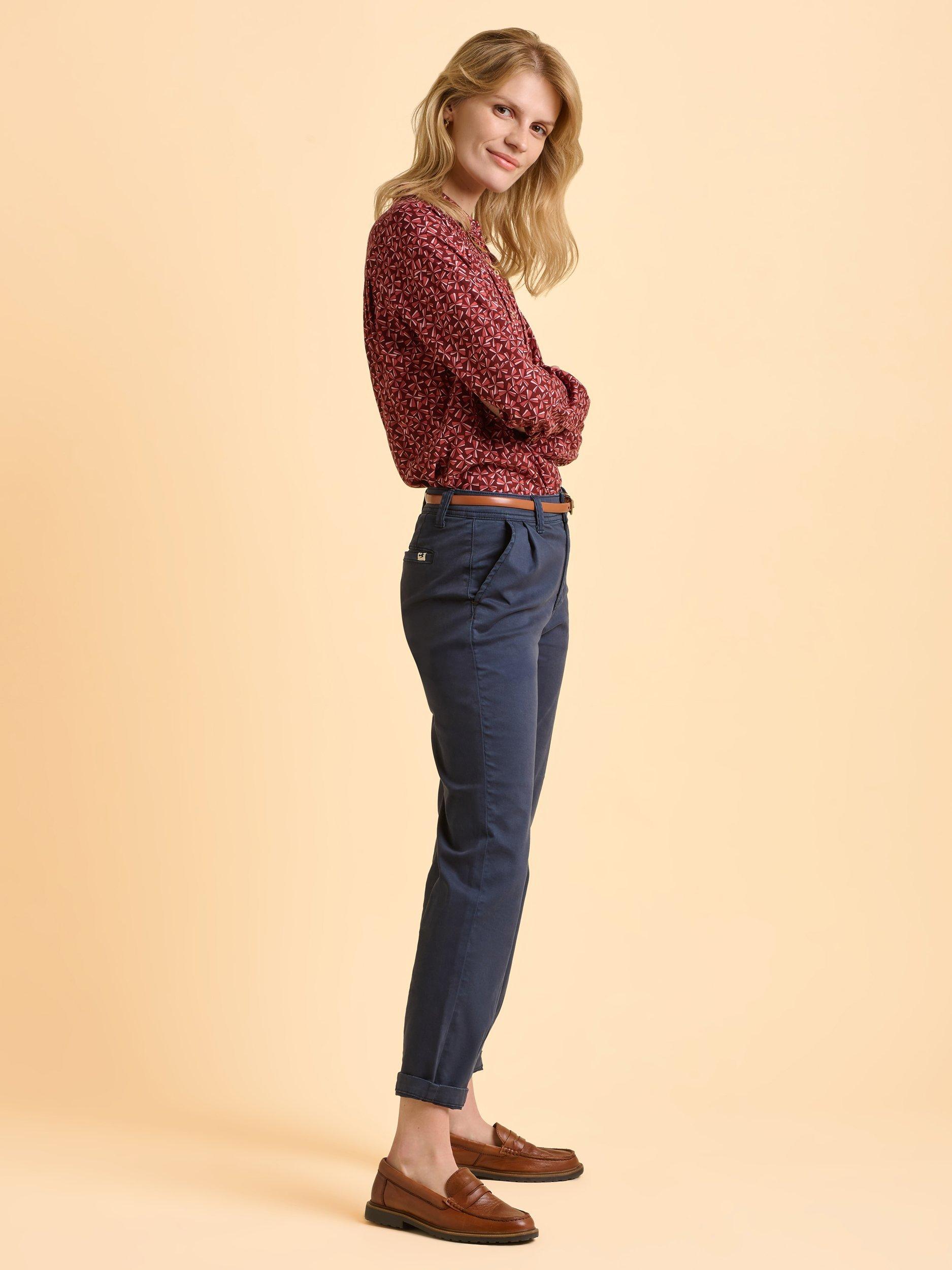 Product image 3 of 6, which shows Brakeburn Sabine Abstract Print Ruched Shoulder Collared Blouse, Red, 8