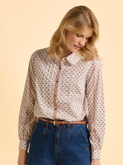 Brakeburn Tarja Classic Abstract Print Cotton Blouse, Cream/Multi