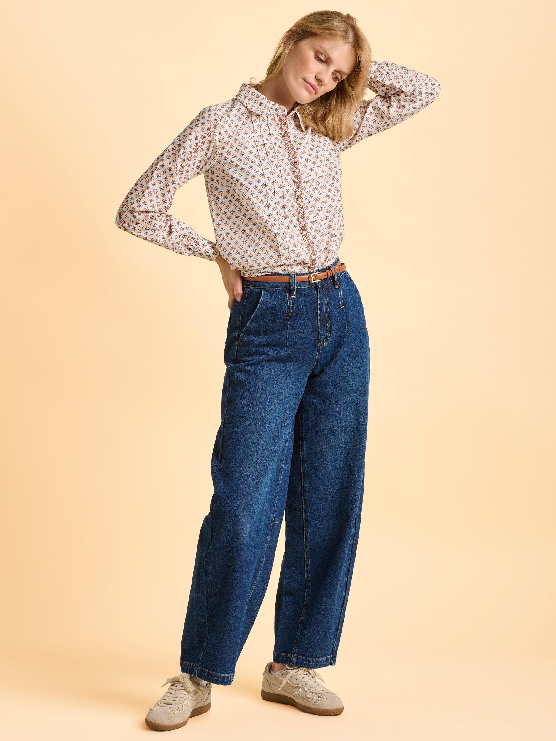 Product image 5 of 6, which shows Brakeburn Tarja Classic Abstract Print Cotton Blouse, Cream/Multi, 8