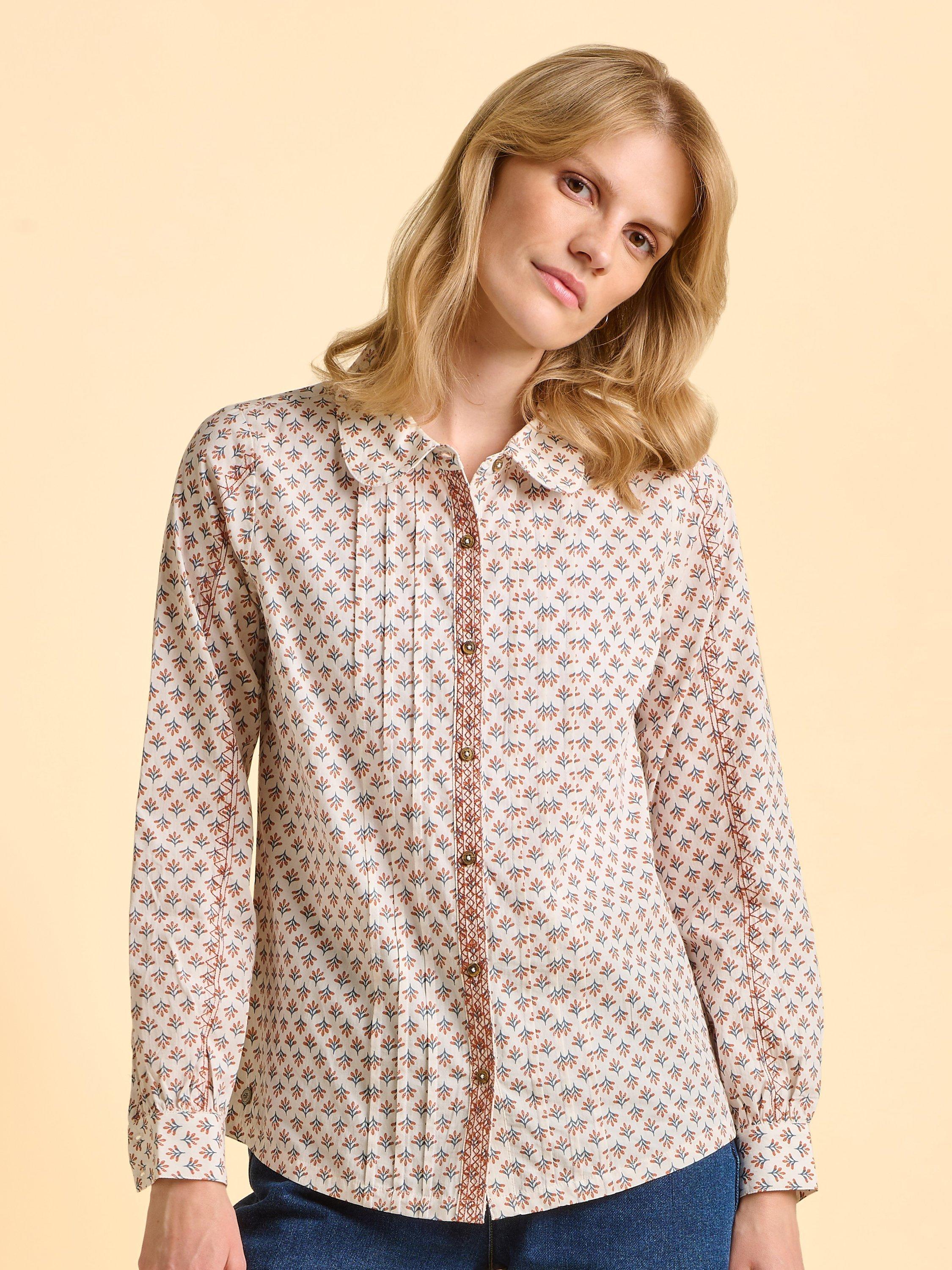 Product image 6 of 6, which shows Brakeburn Tarja Classic Abstract Print Cotton Blouse, Cream/Multi, 8