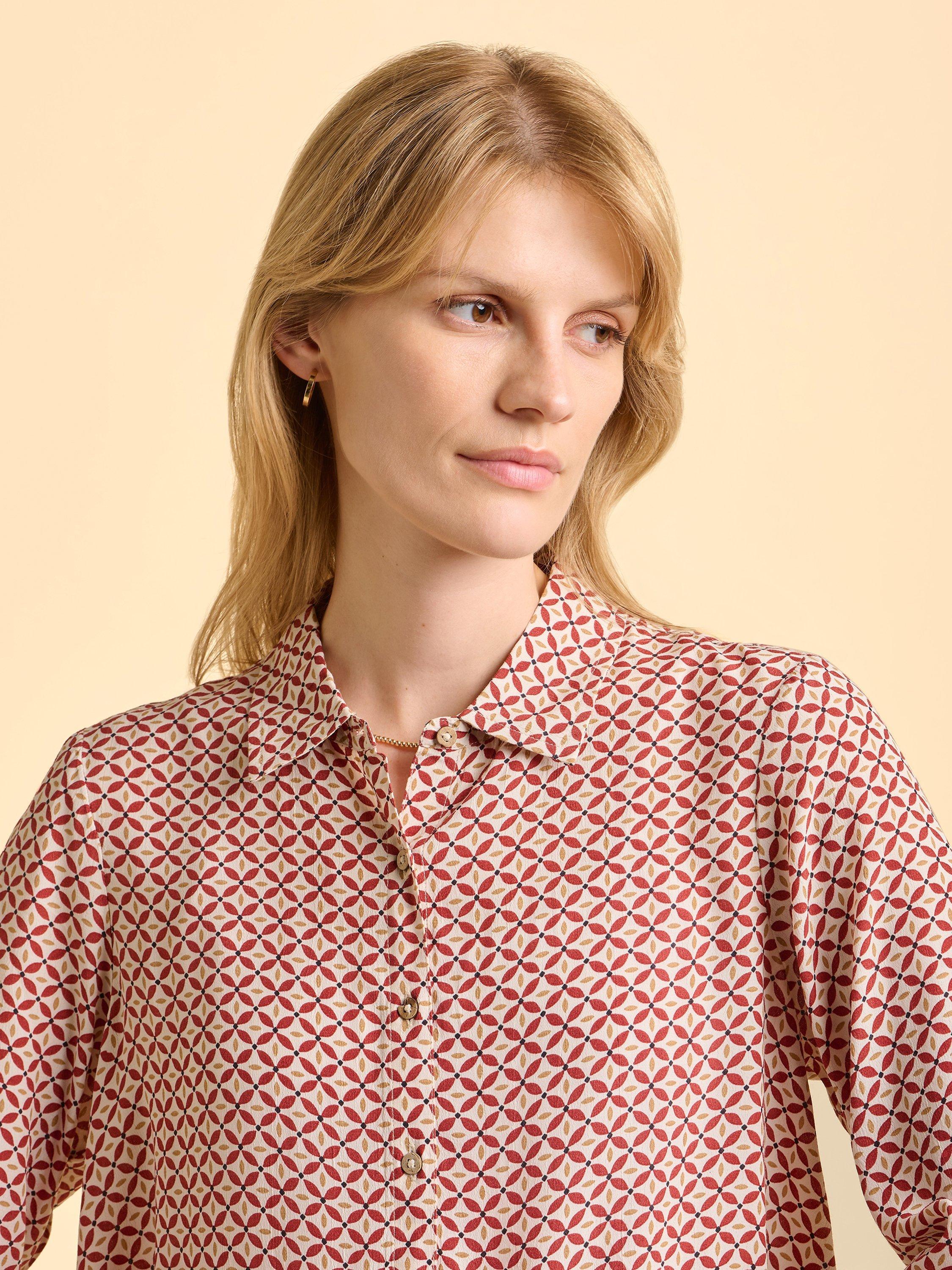 Product image 4 of 6, which shows Brakeburn Simone Classic Geometric Print Blouse, Red, 8
