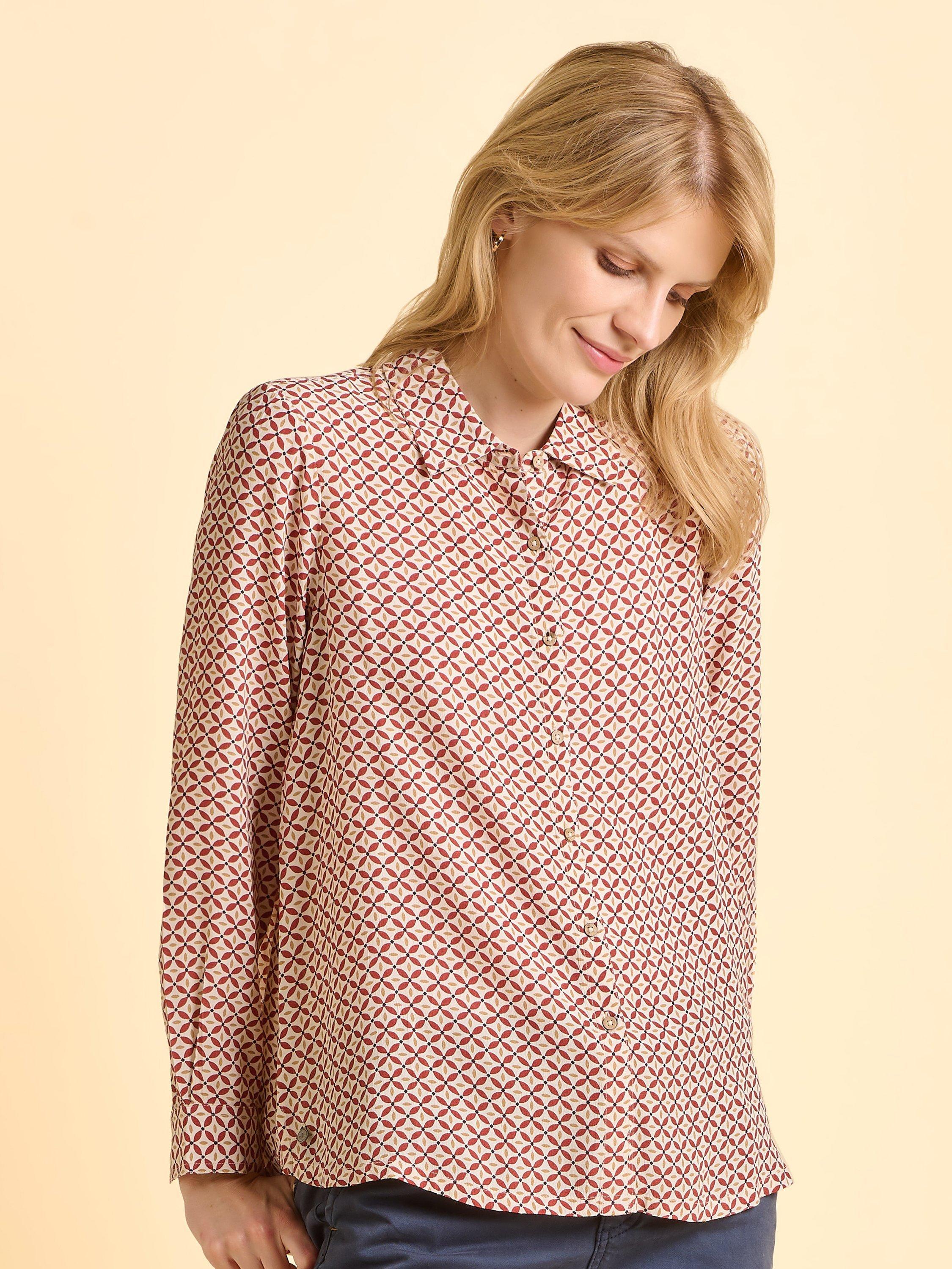 Product image 6 of 6, which shows Brakeburn Simone Classic Geometric Print Blouse, Red, 8