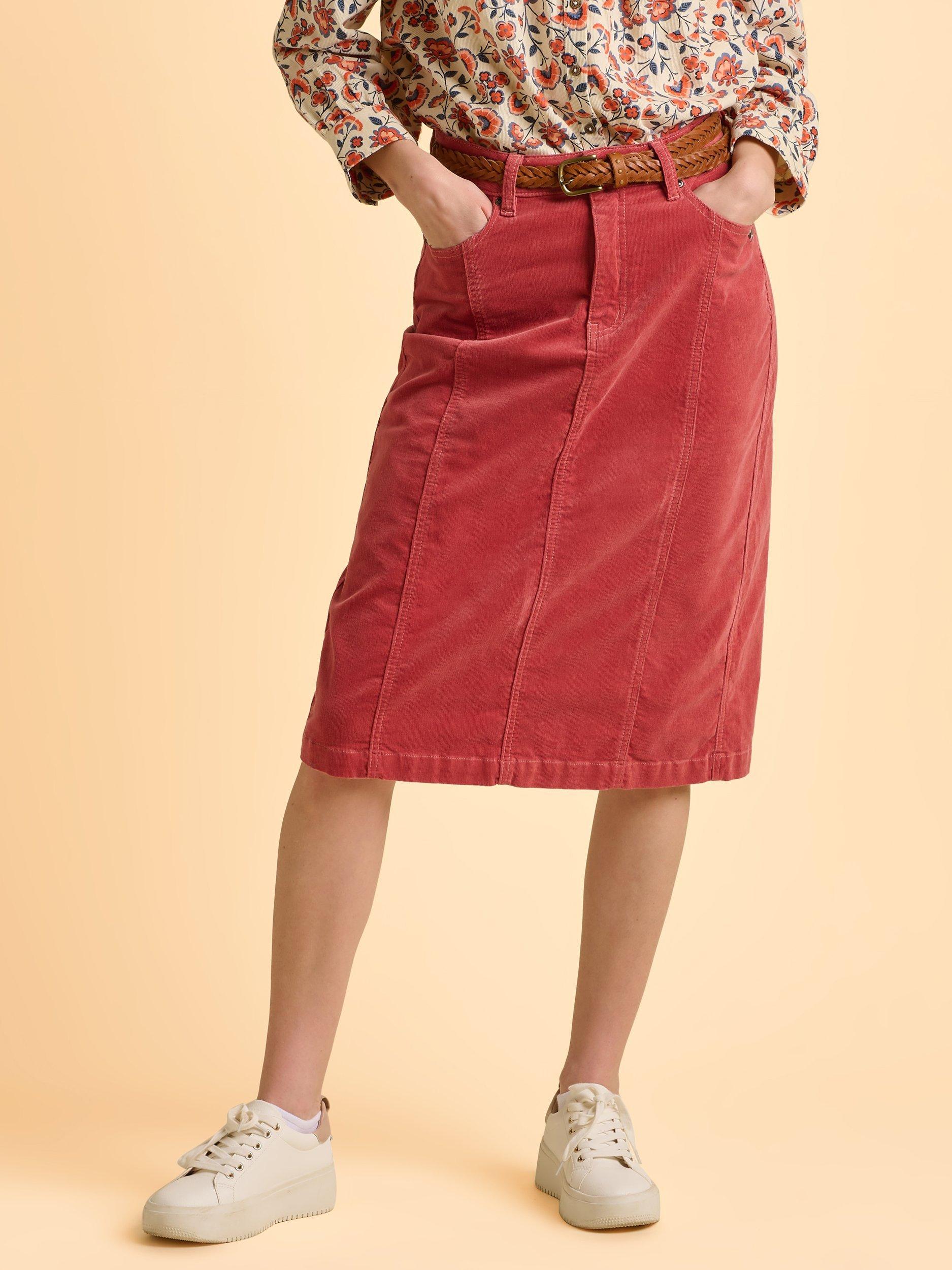 Product image 1 of 6, which shows Brakeburn Debbie Corduroy Skirt, Pink, 8