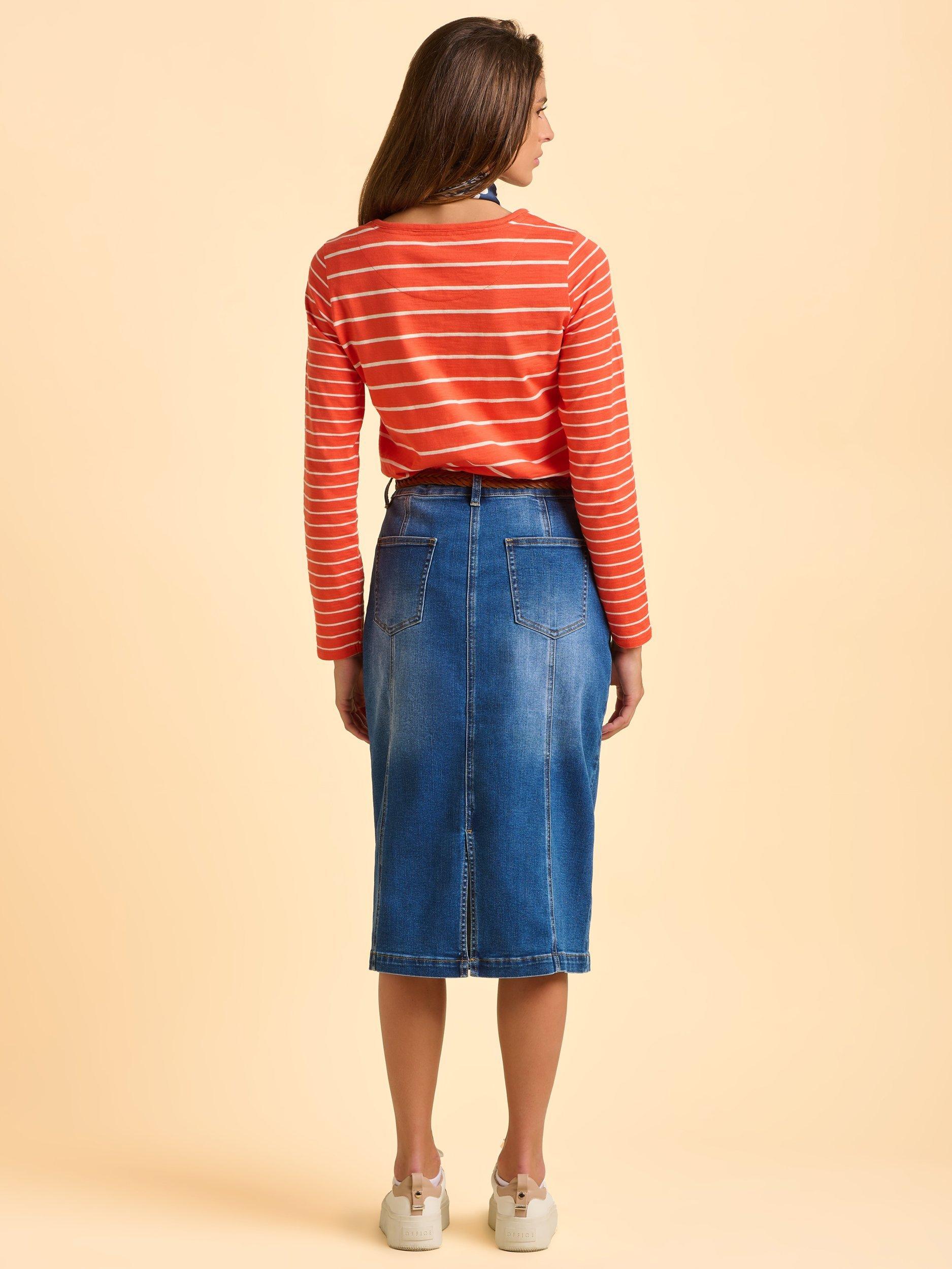 Product image 2 of 5, which shows Brakeburn Nicola Denim Midi Skirt, Blue, 8
