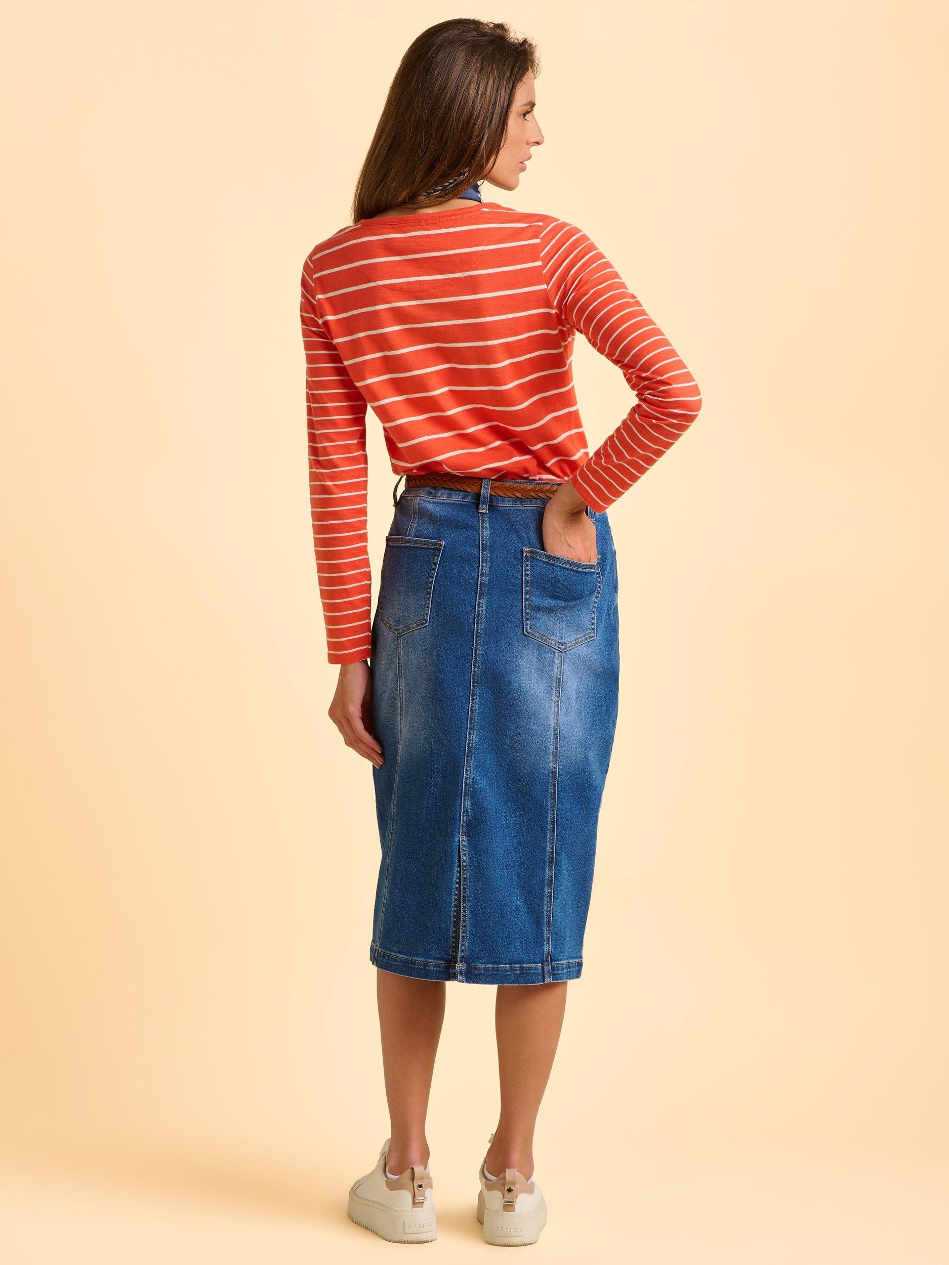 Product image 4 of 5, which shows Brakeburn Nicola Denim Midi Skirt, Blue, 8