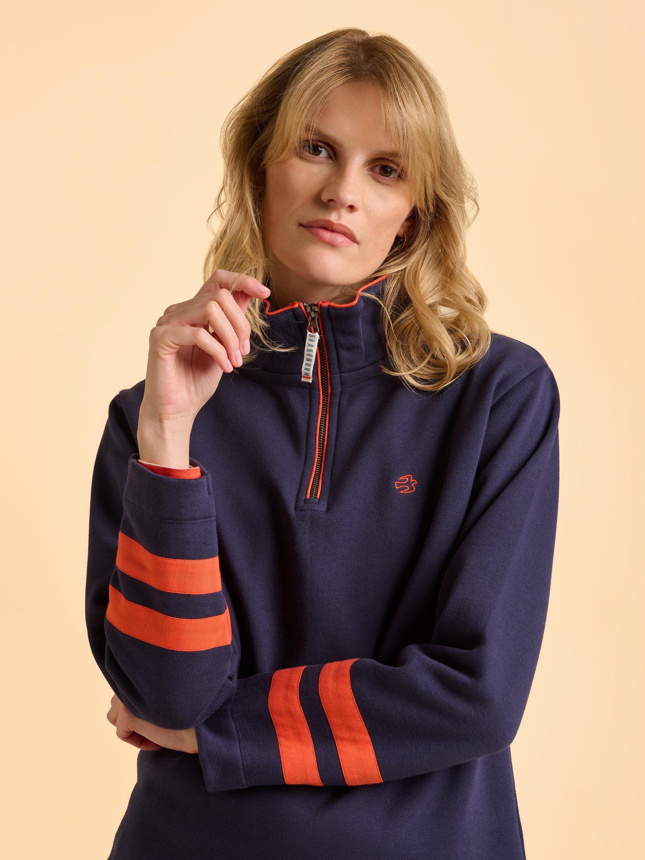 Product image 5 of 6, which shows Brakeburn Broadstone Cotton Blend Zip Neck Sweatshirt, Navy, 8